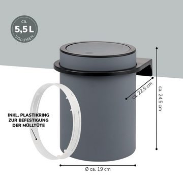 bremermann Kosmetikeimer inkl. Wandhalterung, 5,5 Liter Volumen, Kunststoff grau