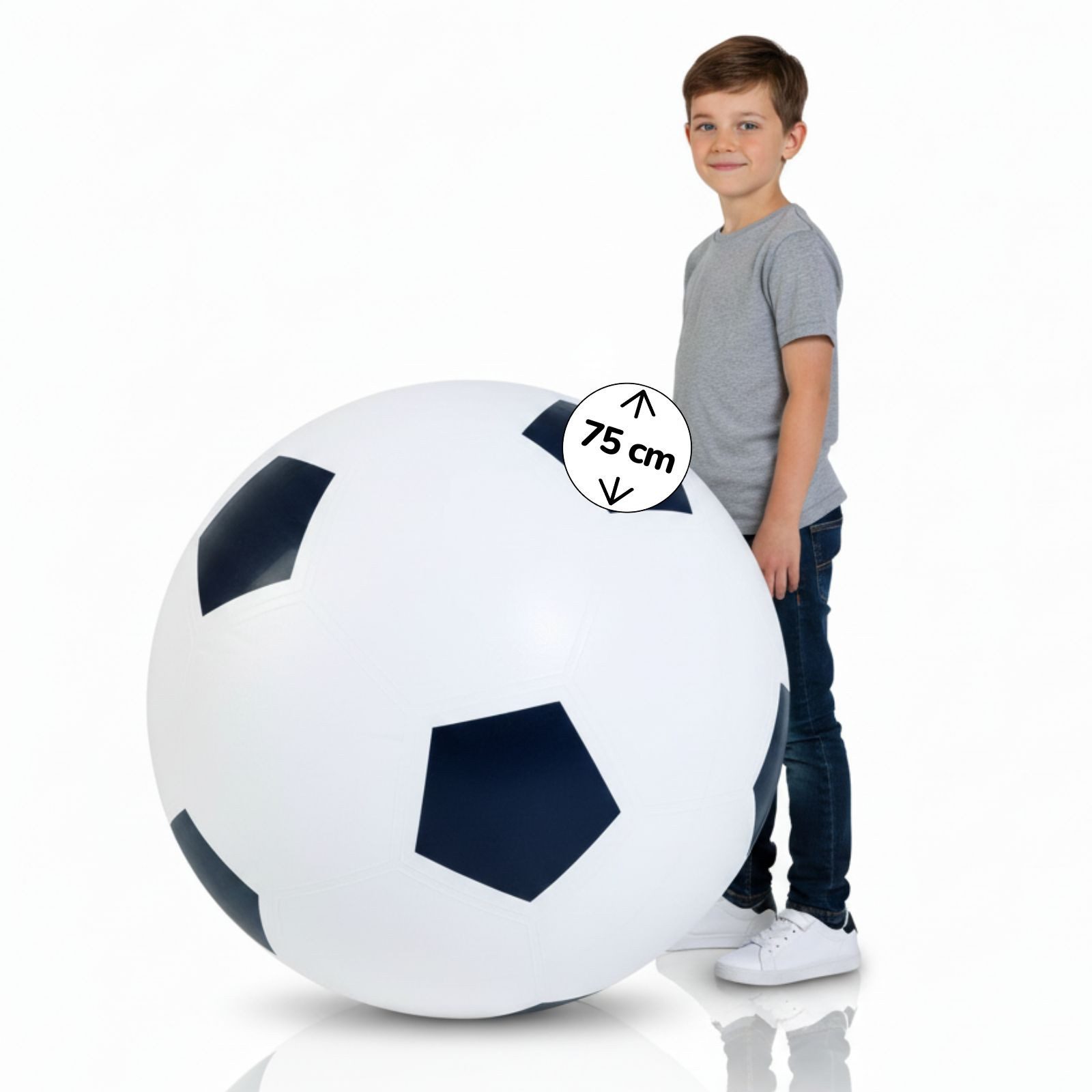 alldoro Jumboball XXL Fußball aufblasbar 75 cm, Riesenfußball für drinnen & draußen, Jumbo-Spielball für Kinder & Erwachsene, mit enormer Sprungkraft