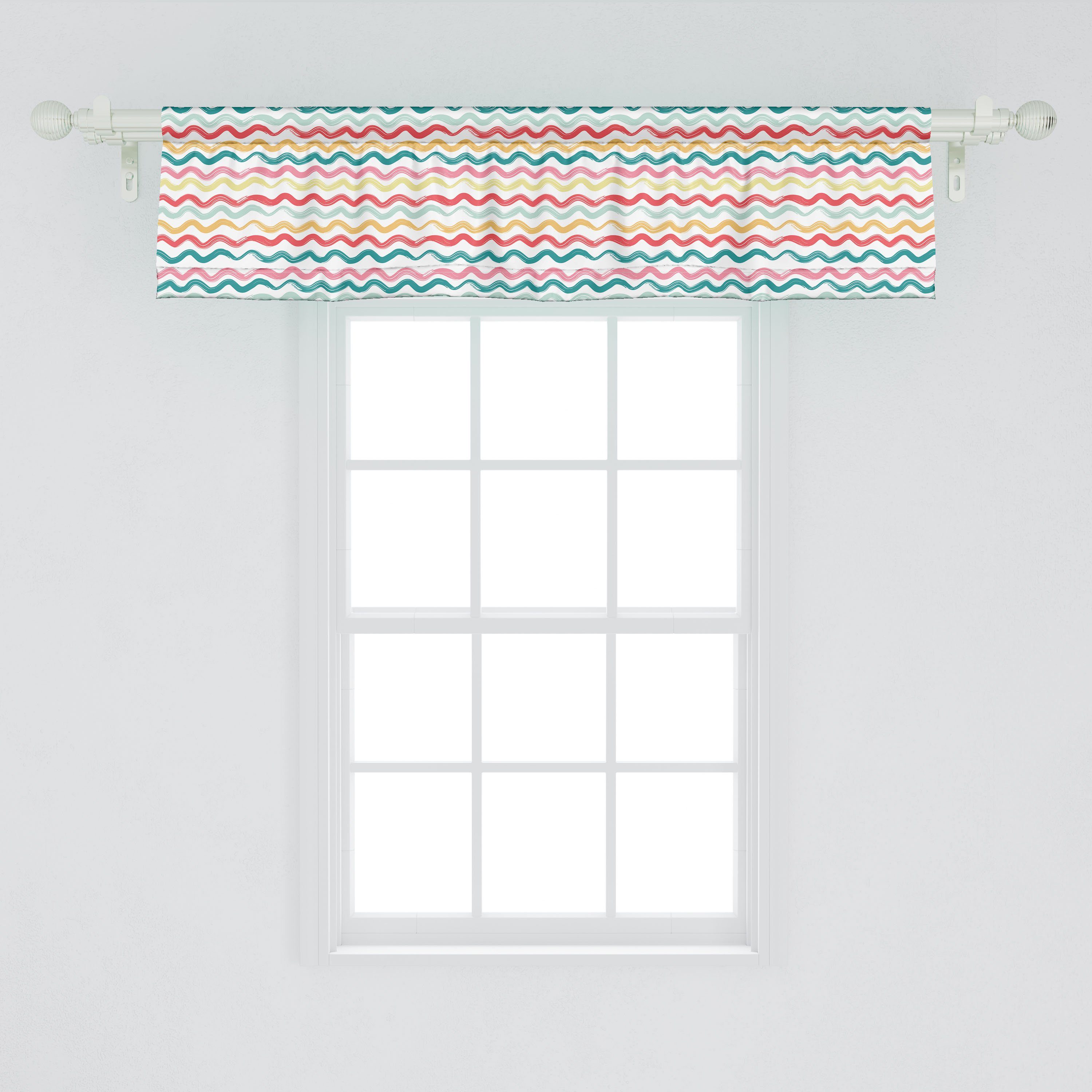 Vorhang für Schlafzimmer mit Gestreift Microfaser, Dekor Stangentasche, Abakuhaus, Wellenförmige Linien Scheibengardine Raue Küche Boho Volant
