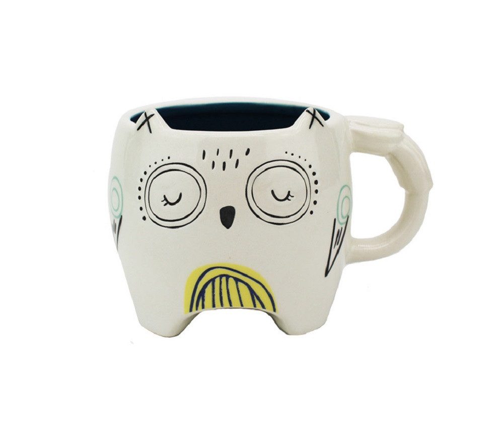 Winkee Кружки Pet Art Katze Eule Löwe Kaffeebecher, Keramik, ca. 11 x 13,5 x 9,5 cm, für ca. 400 ml
