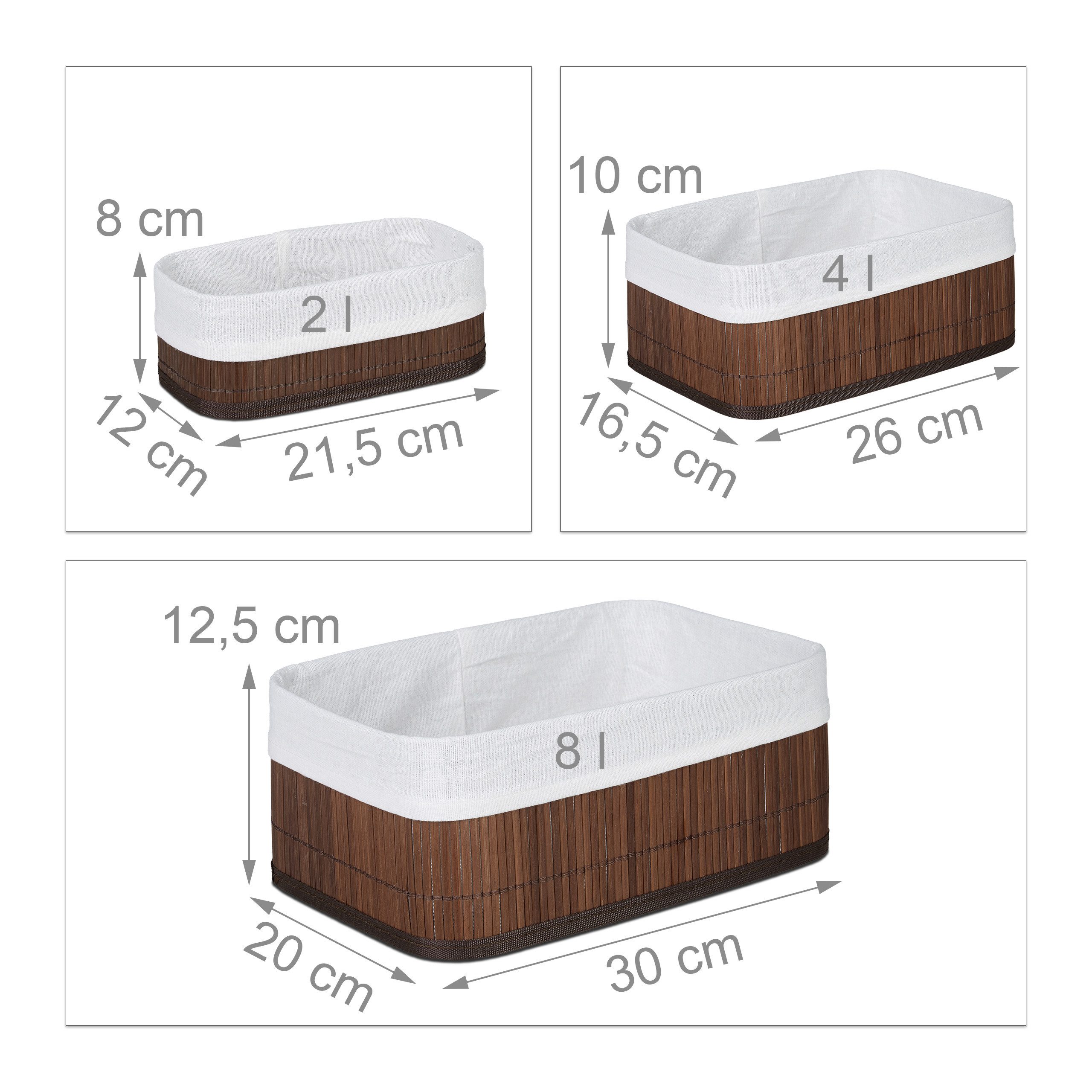 relaxdays Aufbewahrungskorb Bad 3 teiliges Set (3 St), braun – Bild 4 von 5