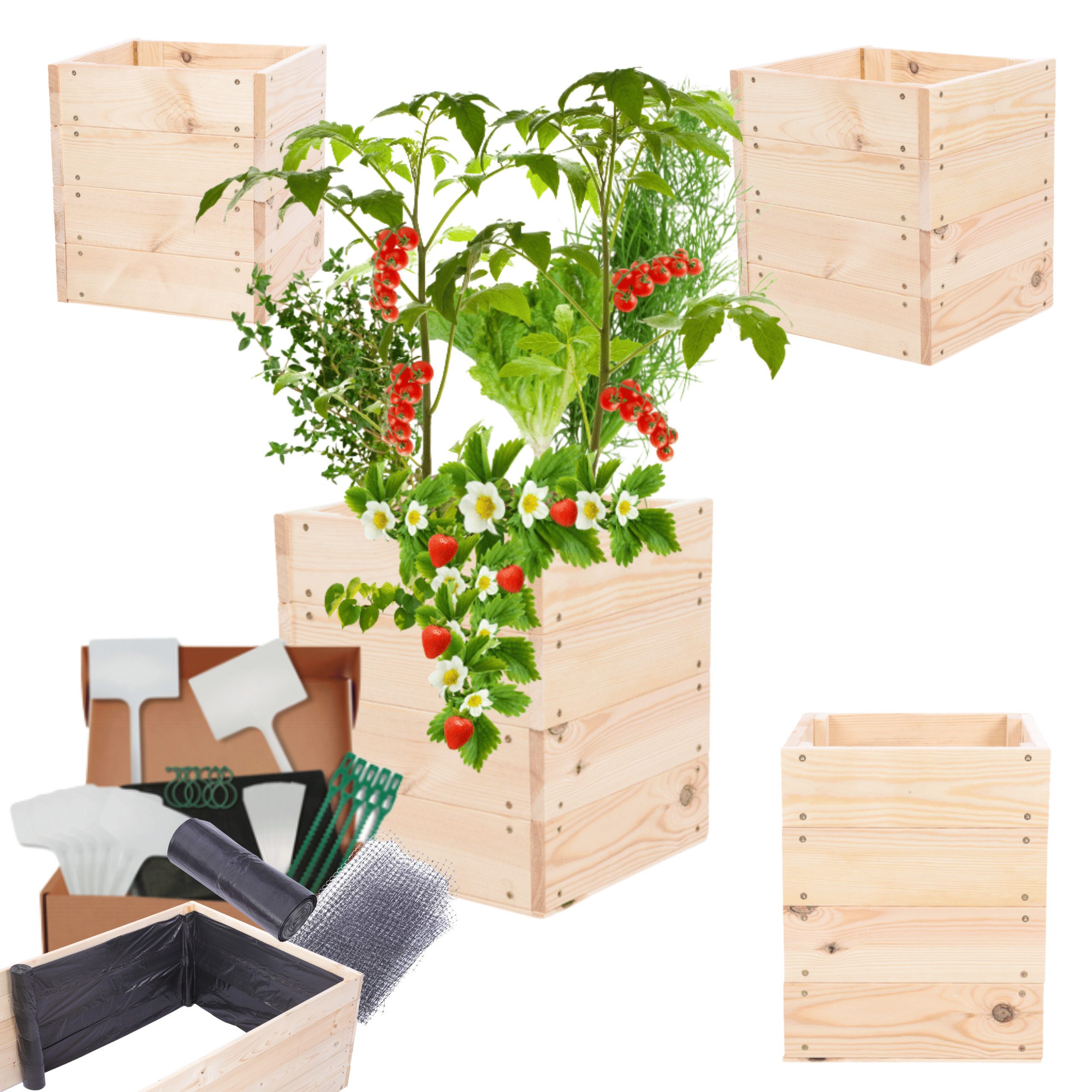 Modo24 Hochbeet aus Massivholz, Kräuterbeet, Gartenbeet, Pflanzbeet, Blumenbeet, Kiefernholz, höhenverstellbar, viele Größen, 4 Farben