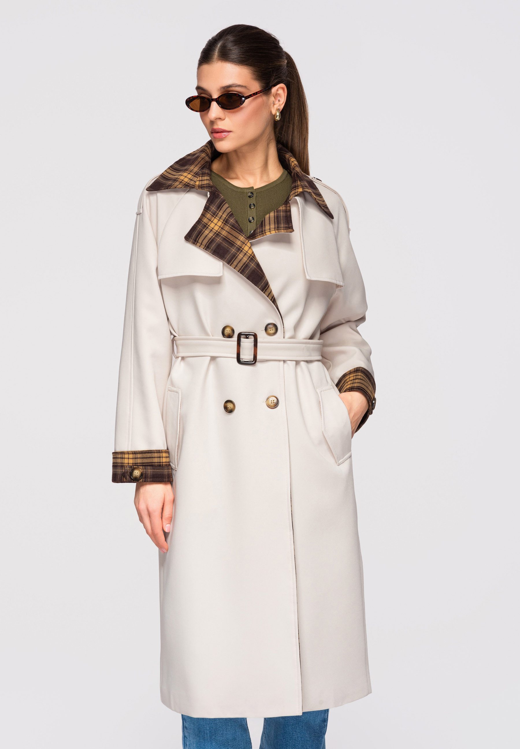 OMBRE Trenchcoat Damen-Midi-Mantel im klassischen Trenchcoat-Stil Taillengü günstig online kaufen