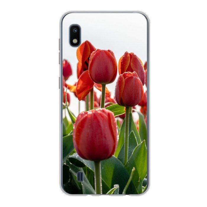 MuchoWow Handyhülle Ein Gebiet mit roten Tulpen in den Niederlanden Handyhülle Samsung Galaxy A10 Smartphone-Bumper Print Handy