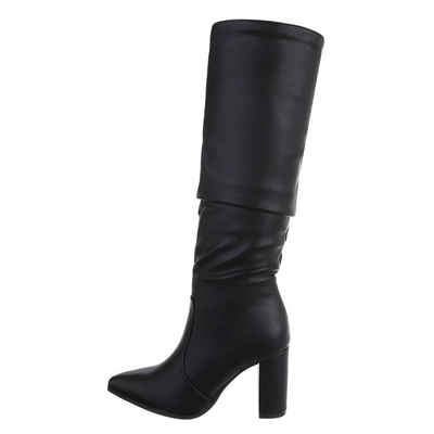 Ital-Design Damen Elegant High-Heel-Stiefel Blockabsatz High-Heel Stiefel in Schwarz