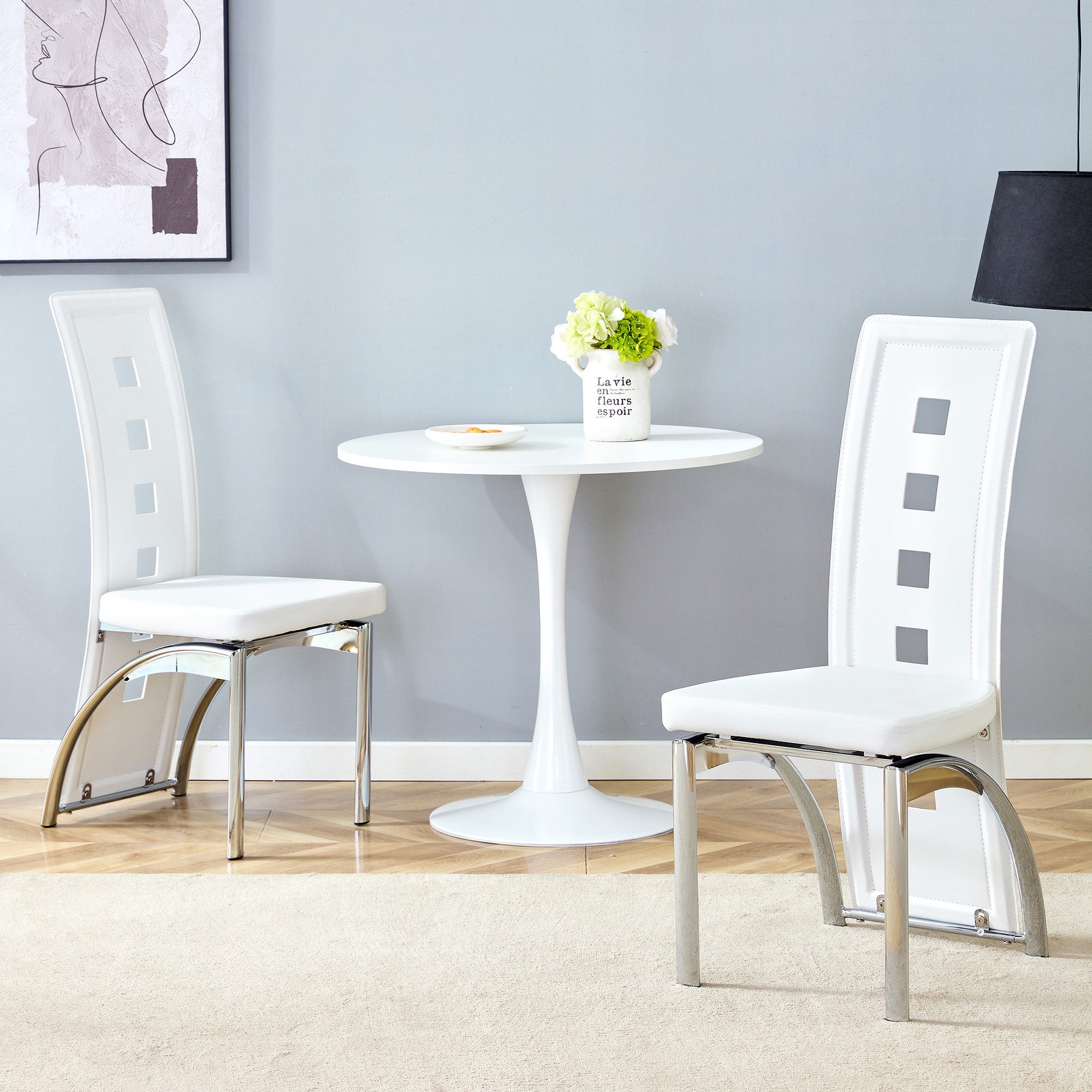 Odikalo Esszimmerstuhl Polsterstuhl Esszimmerstühle 2er-Set mit Rückenlehne (Europäische Design-Esszimmerstühle mit Lochmuster PU-Leder+Silberne Metallbeine 102,5 hoch für modernes Ess- oder Wohnzimmer)