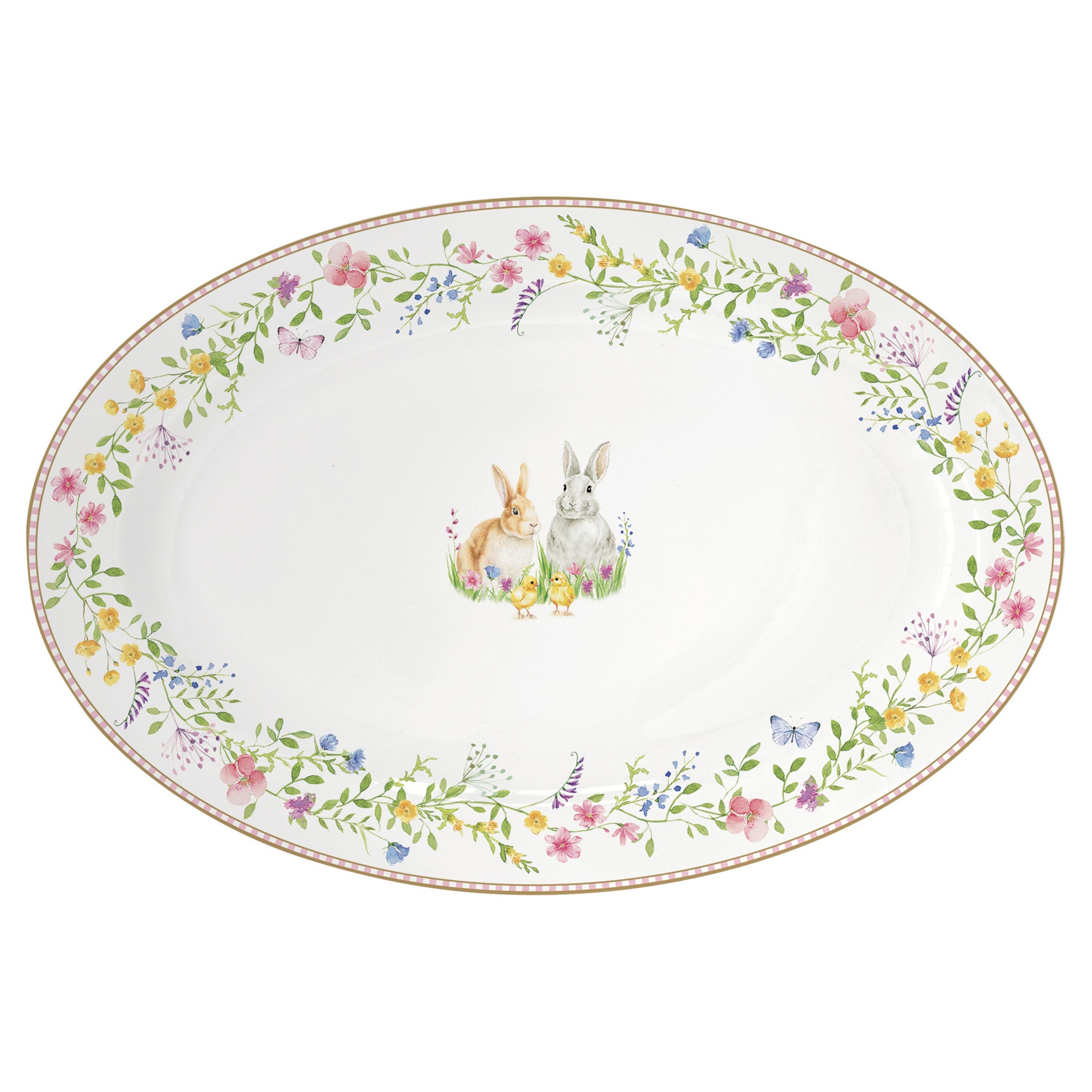 MamboCat Servierplatte Happy Easter Servierplatte oval Ostern großer Teller bunt, Porzellan