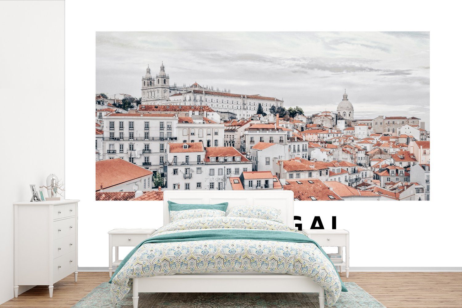 MuchoWow Fototapete Portugal - Europa - Rot - Silhouette, Matt, bedruckt, (6 St), Wallpaper für Wohnzimmer, Schlafzimmer, Kinderzimmer, Vinyl Tapete