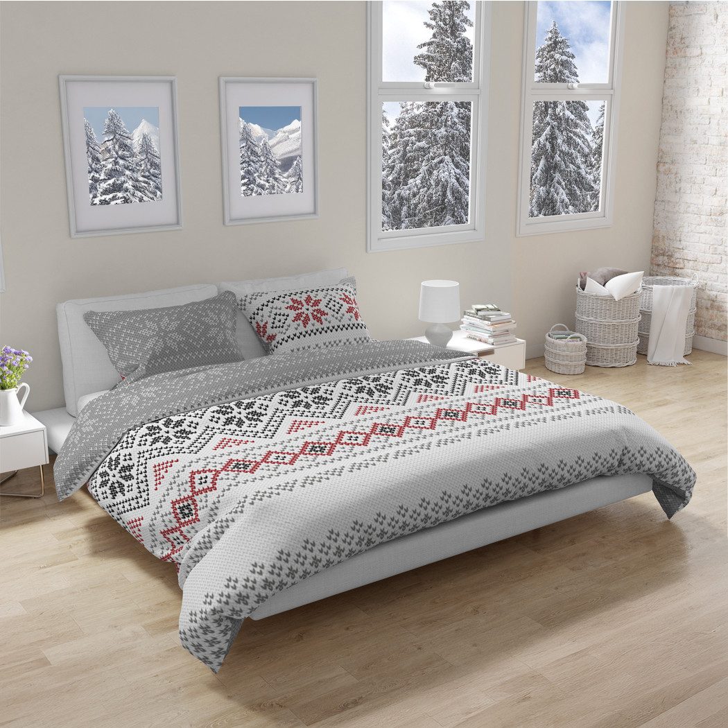 texpot Bettwäsche Wendebettwäsche Flannel Schneeflocken Baumwolle, 2 teilig