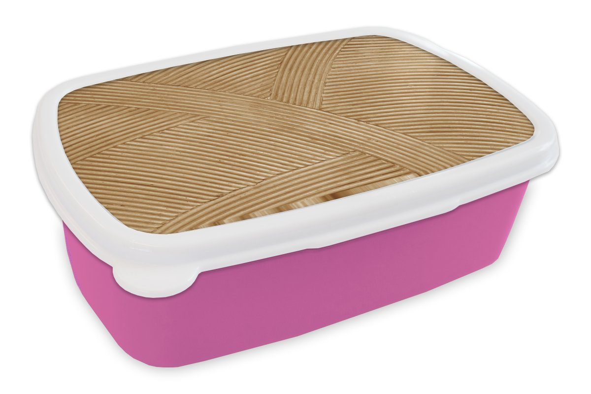 MuchoWow Lunchbox Struktur - Natur - Kunst - Rattan, Kunststoff, (2-tlg), Brotbox für Erwachsene, Brotdose Kinder, Snackbox, Mädchen, Kunststoff rosa