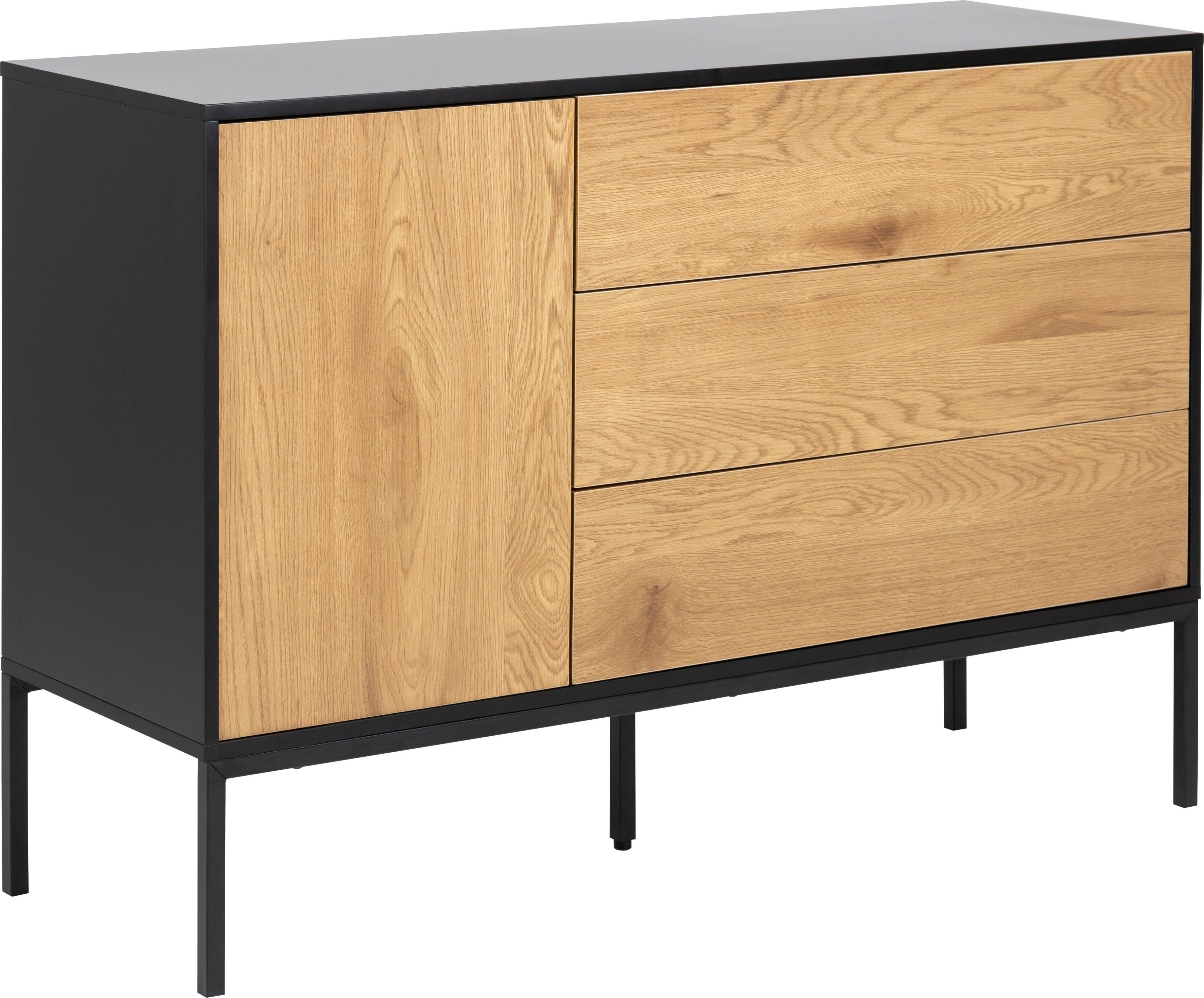 ACTONA GROUP Sideboard (1), schwarze Kontrastrahmen, 1 Tür und 3  Schubladen, Breite 120 cm