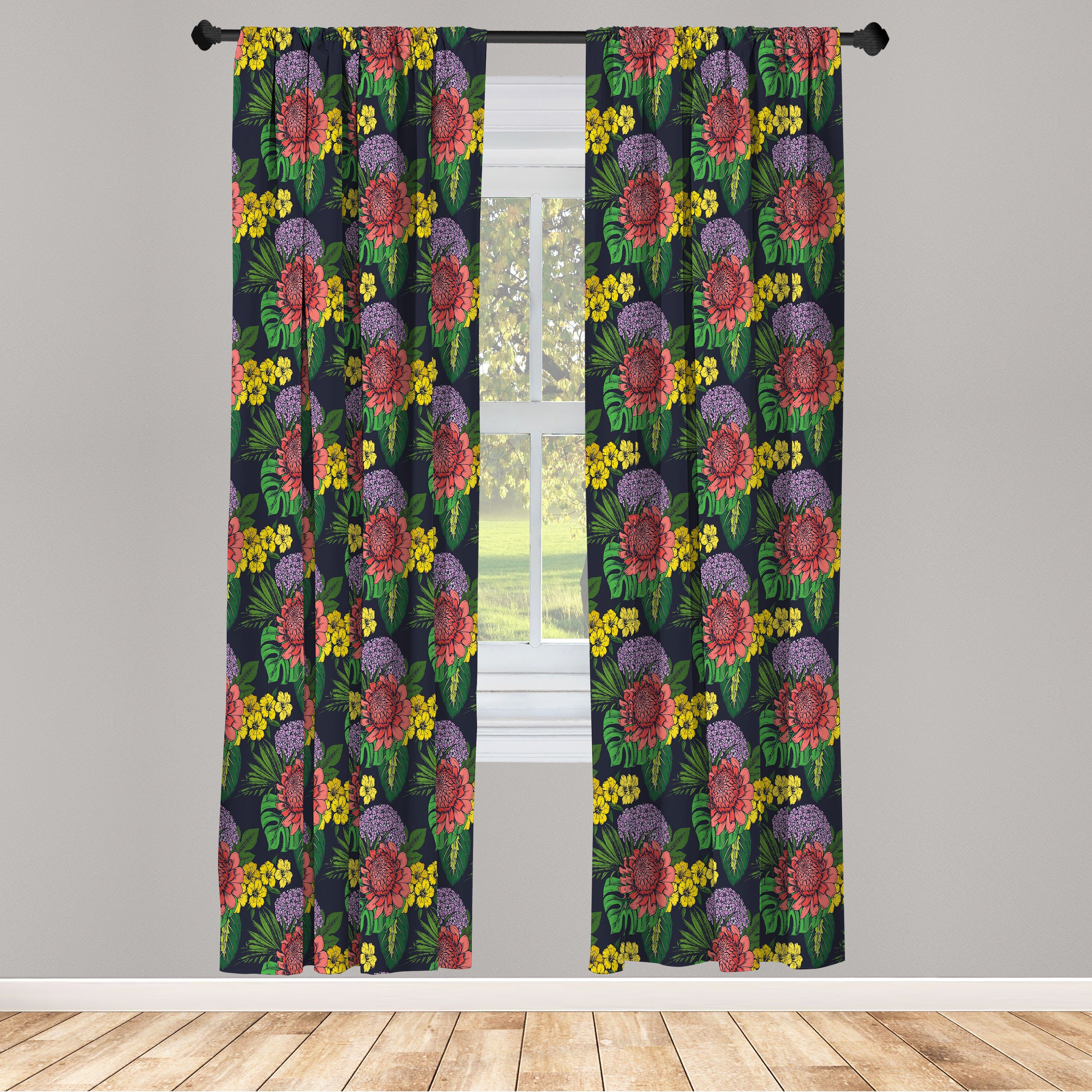 Gardine Vorhang für Wohnzimmer Schlafzimmer Dekor, Abakuhaus, Microfaser, Blumen Tropisches Blatt Dschungel-Blumen