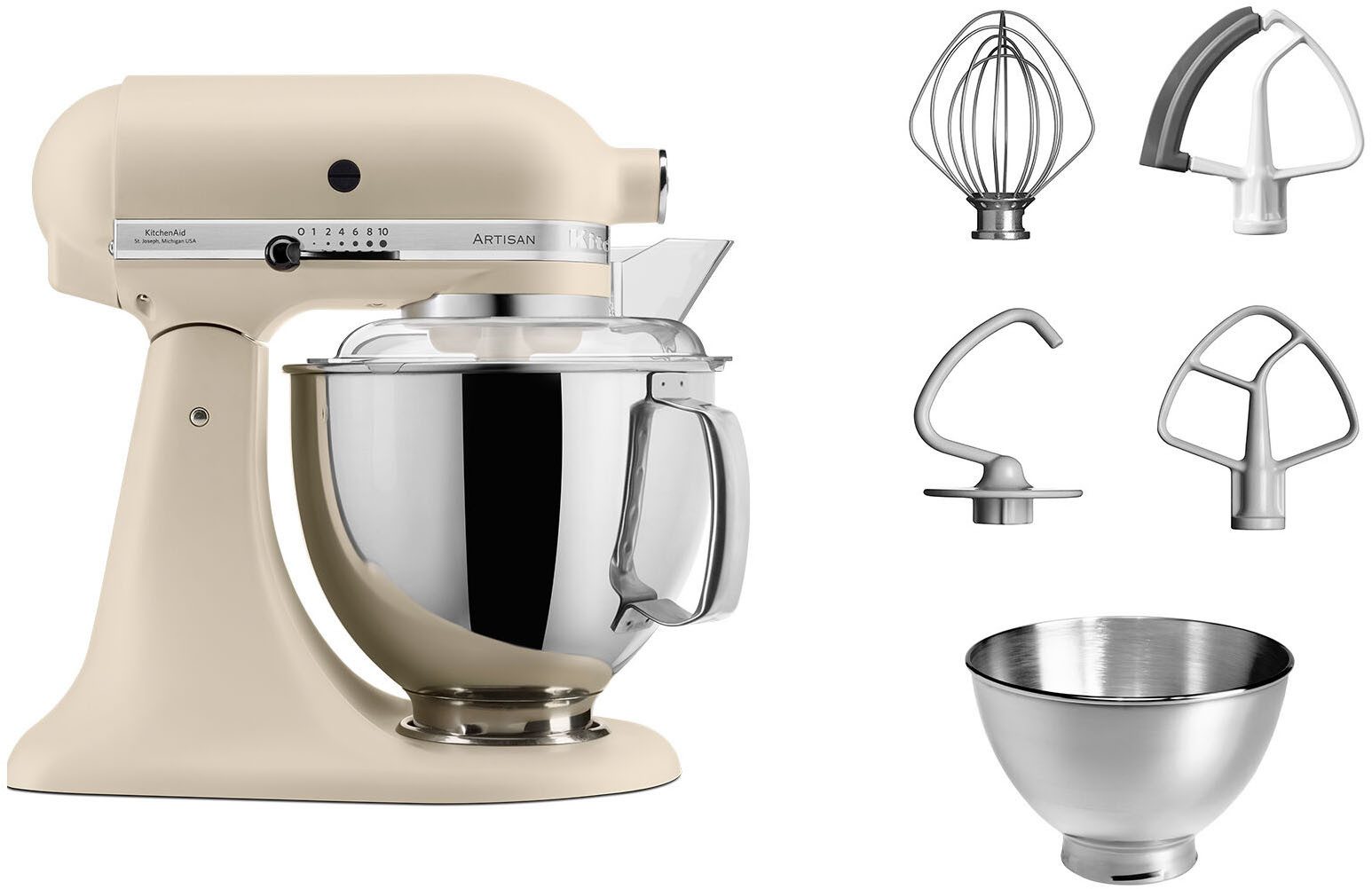 KitchenAid Küchenmaschine 5KSM175PSEFL Fresh Linen, 300 W, 4,8 l Schüssel, mit Zubehör im Wert von ca. 112,-€ UVP