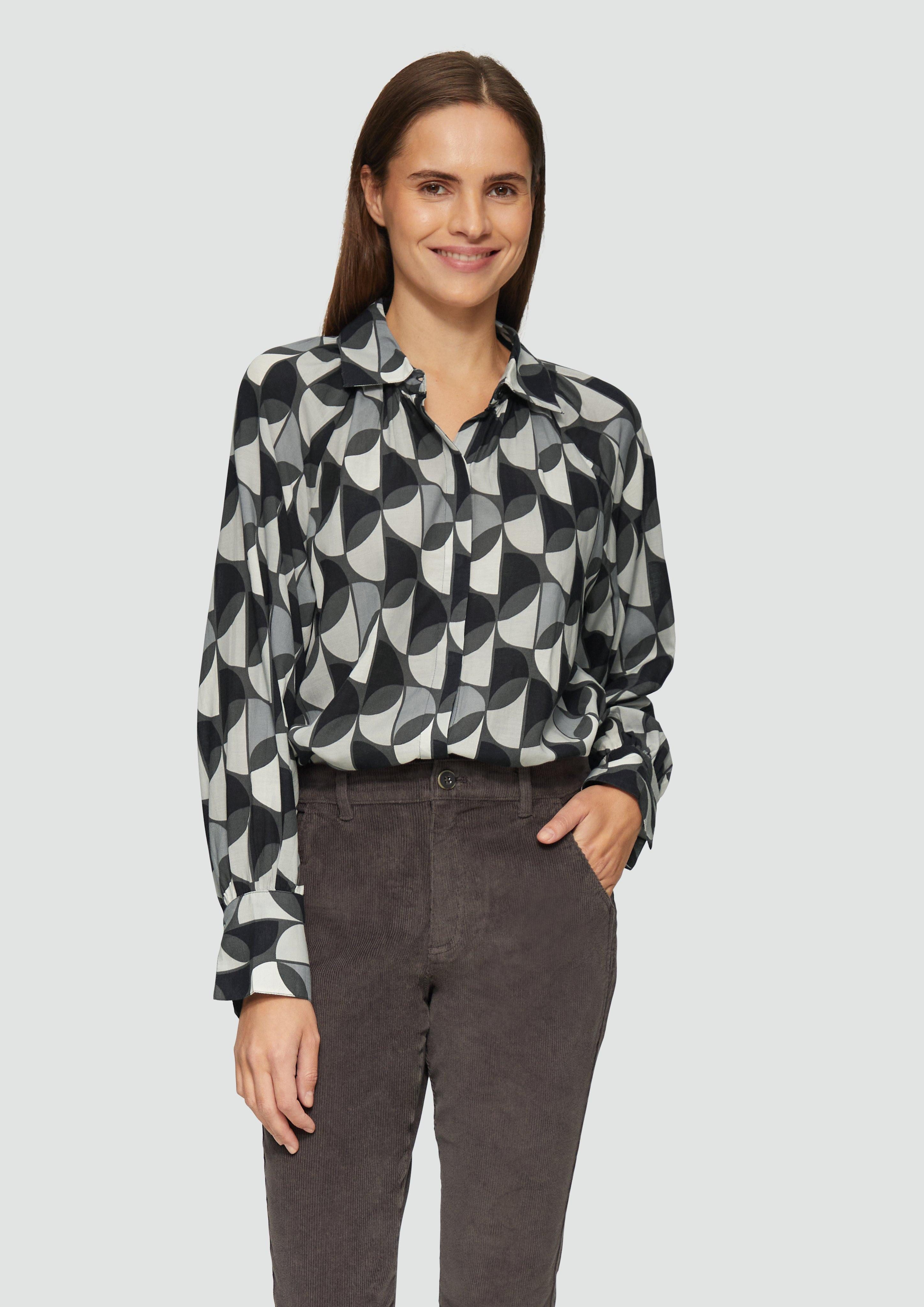 Langarmbluse Bluse im Relaxed Fit und Raffung am Kragen