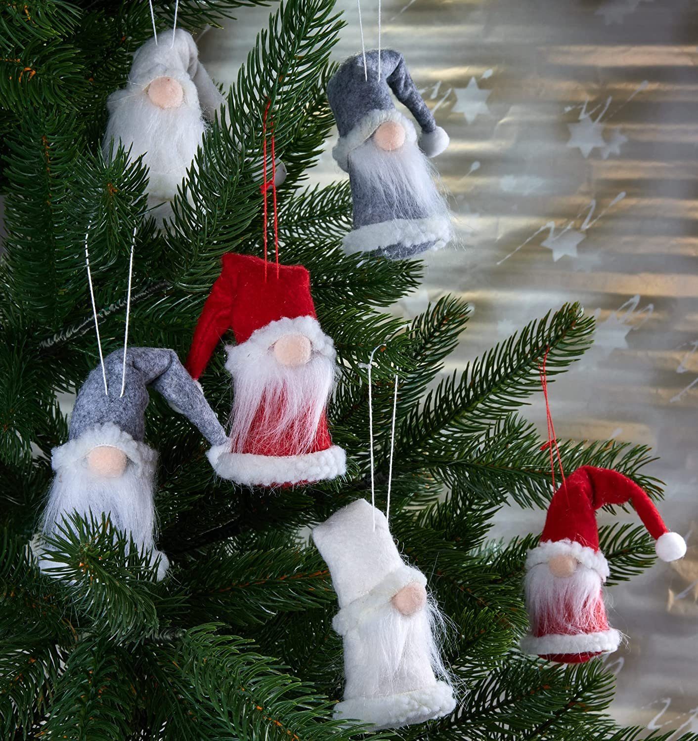 BRUBAKER cm Weihnachtsdeko Strick Wichtel Weihnachtswichtel Baumschmuck 9 Weihnachtsmänner in Holz (6-tlg), Weihnachtszwerge und - Weihnachtsanhänger Gnom - Baumanhänger Geschenkbox Groß Christbaumschmuck - aus