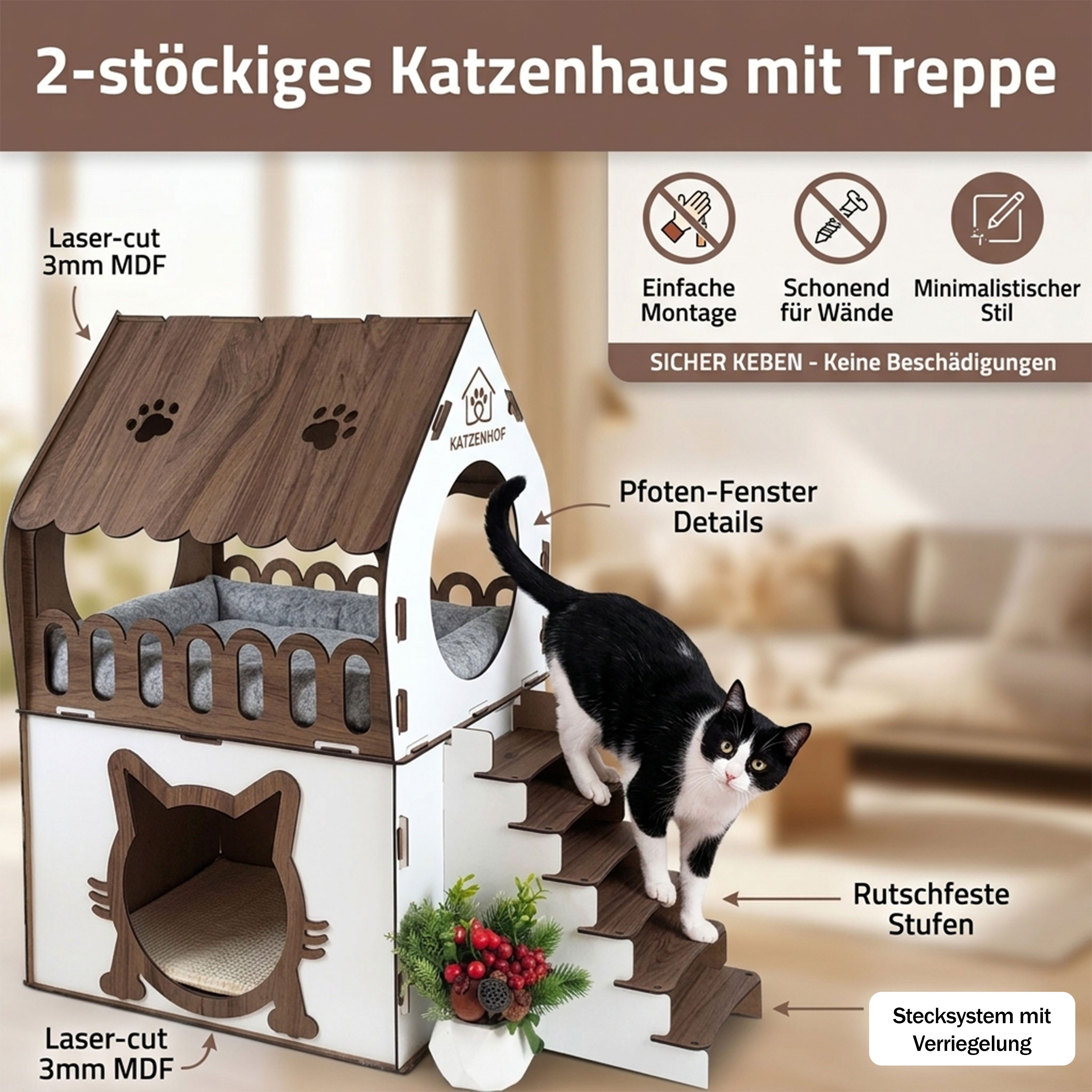 Tierbett XL Katzenhaus Katzenhäuschen Katzenhütte Stecksystem Katzenbett
