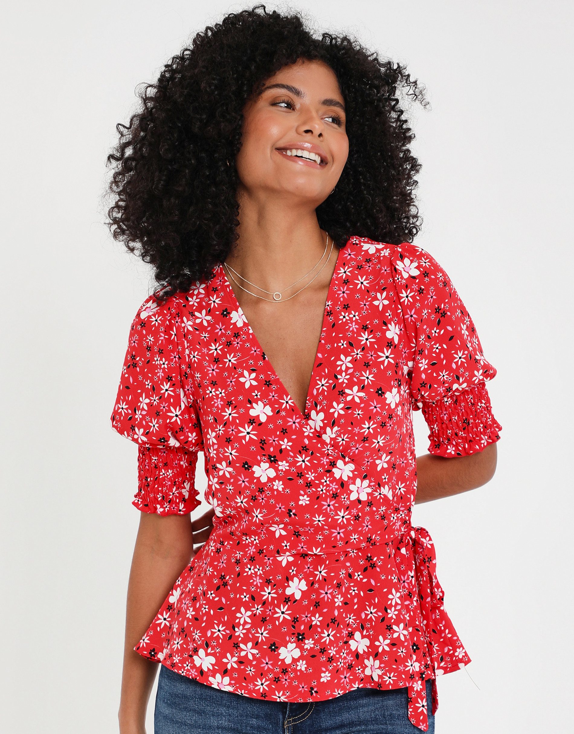 Threadbare Wickelshirt mit kurzen Ärmeln