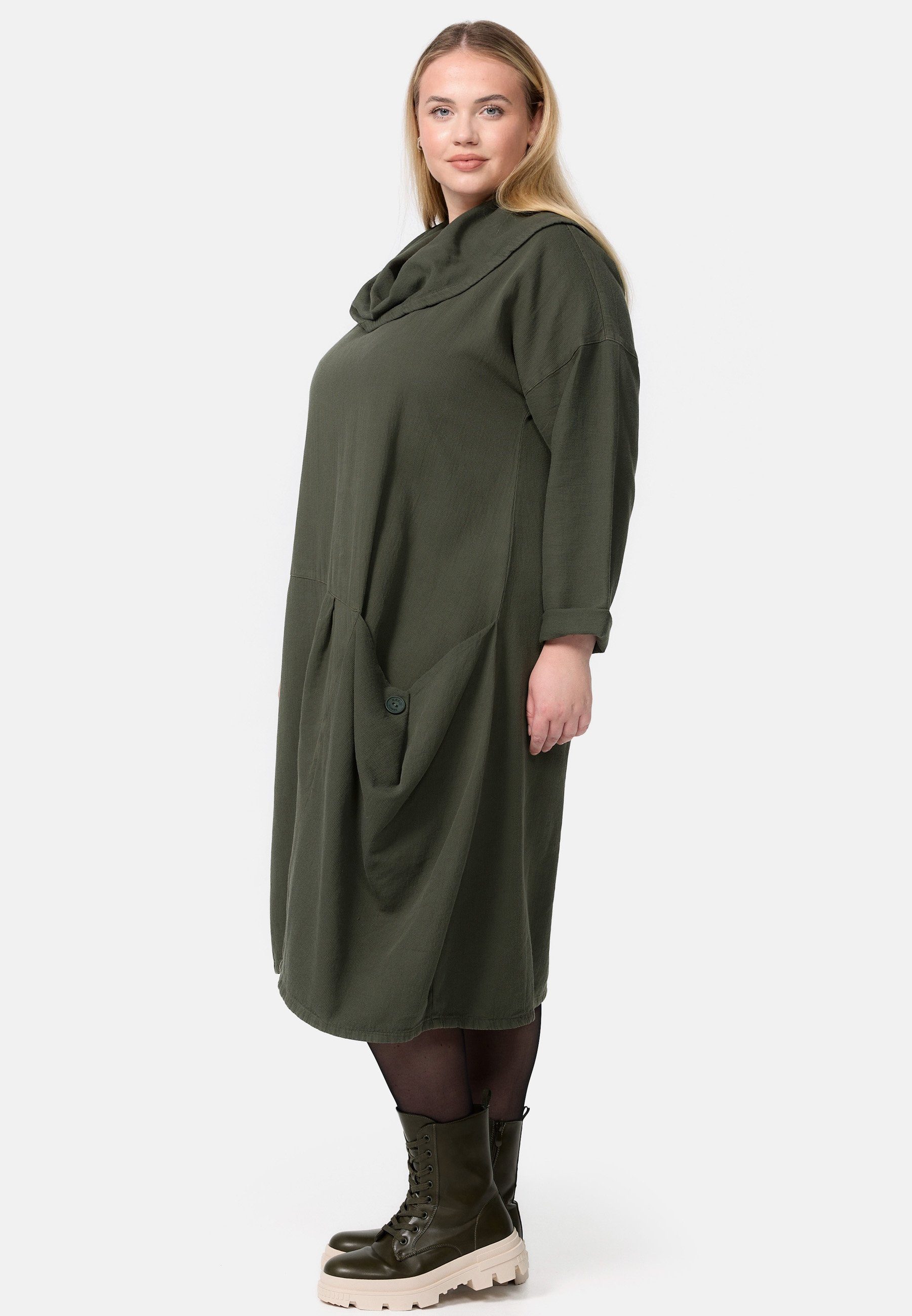 A-Linie Baumwolle in Khaki aus 100% Cord-Kleid Kekoo A-Linien-Kleid 'Sienna'