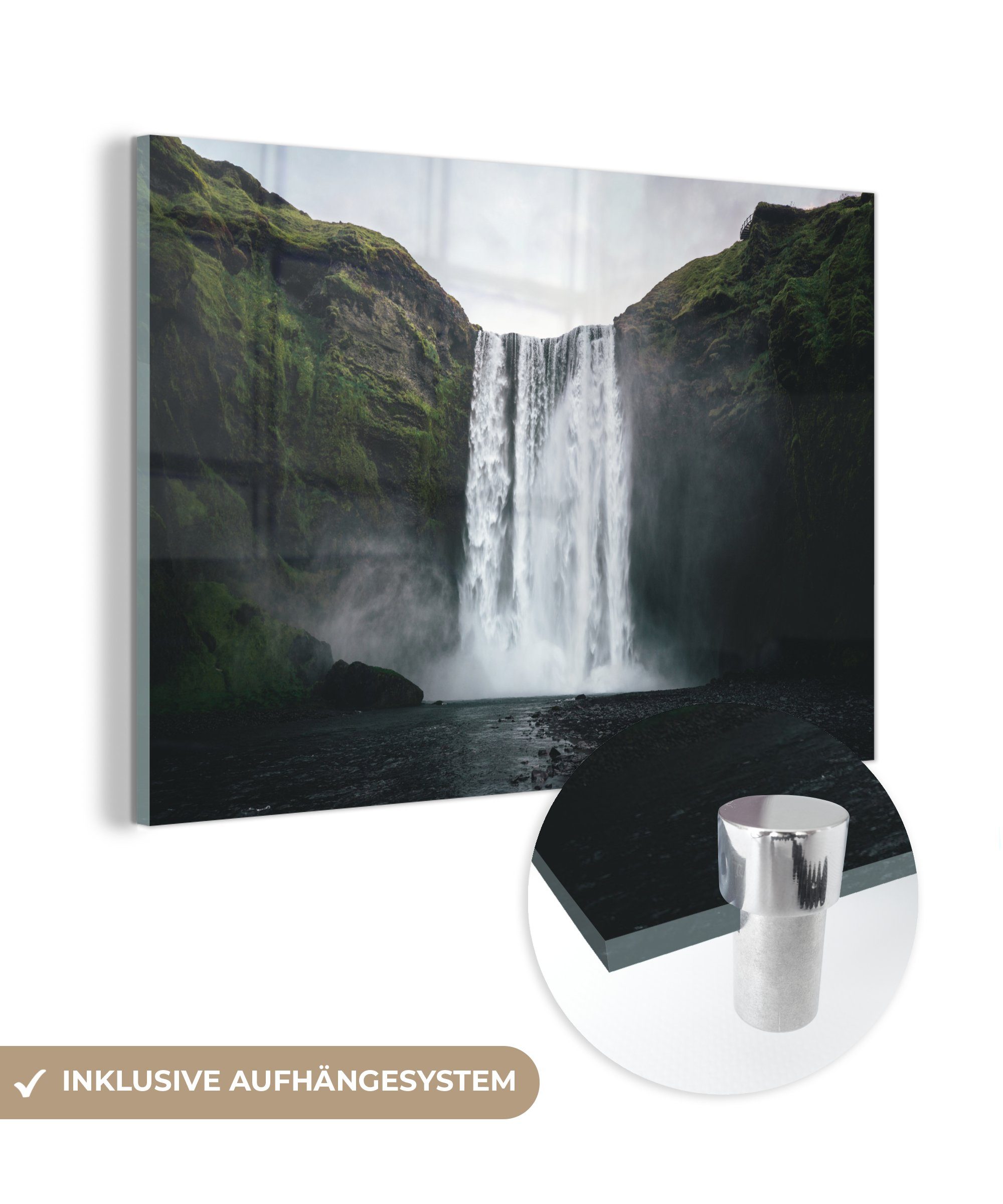 MuchoWow Acrylglasbild Wasserfall - Island - Felsen, (1 St), Acrylglasbilder Wohnzimmer & Schlafzimmer