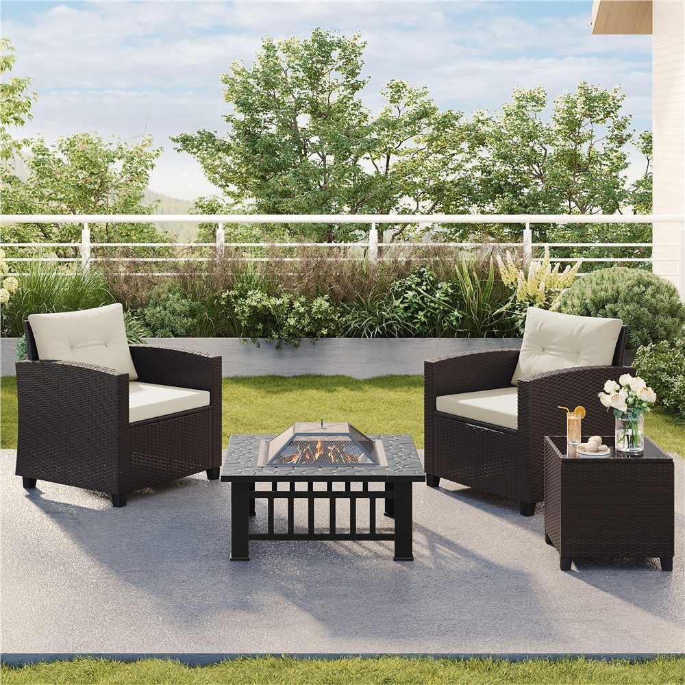Yaheetech Gartenlounge-Set Gartenmöbel-Set aus 2 Sesseln & 1 Beistelltisch, Terrassenmöbel-Set Balkonset Rattan-Optik für Terrasse/Balkon/Garten