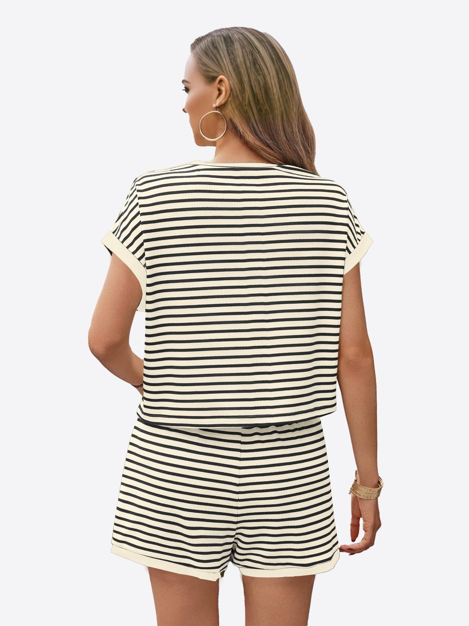 Imily Bela Hausanzug Damen Sommer-2-teilige Sets (Set, 2 tlg., Kurzarm-T-Shirts + Shorts) Streifen