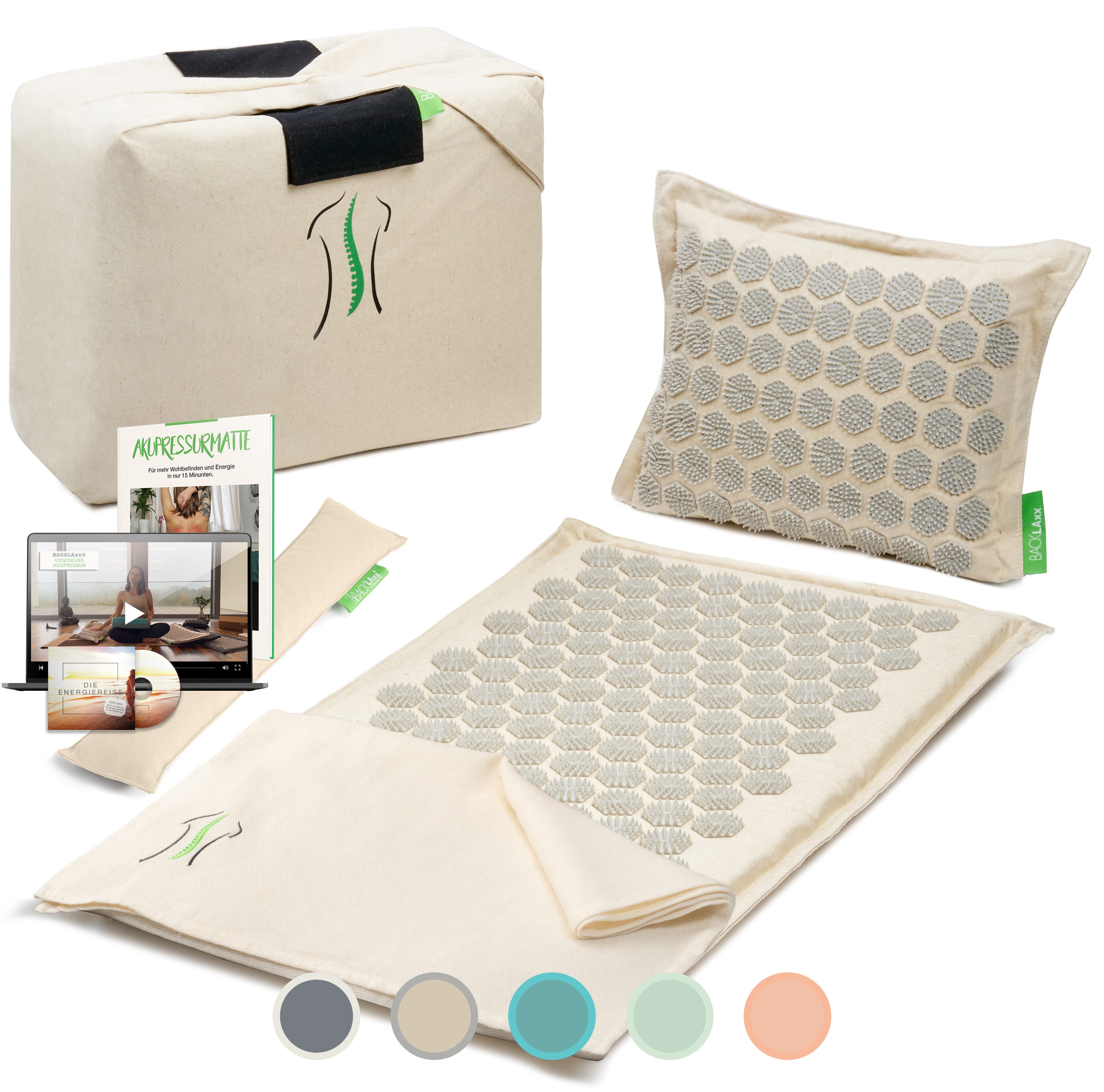BACKLAxx® Akupressurmatte "Original" (Akupressurmatten Set, 4teilig + gratis-Download), Insgesamt 10.272 Spitzen