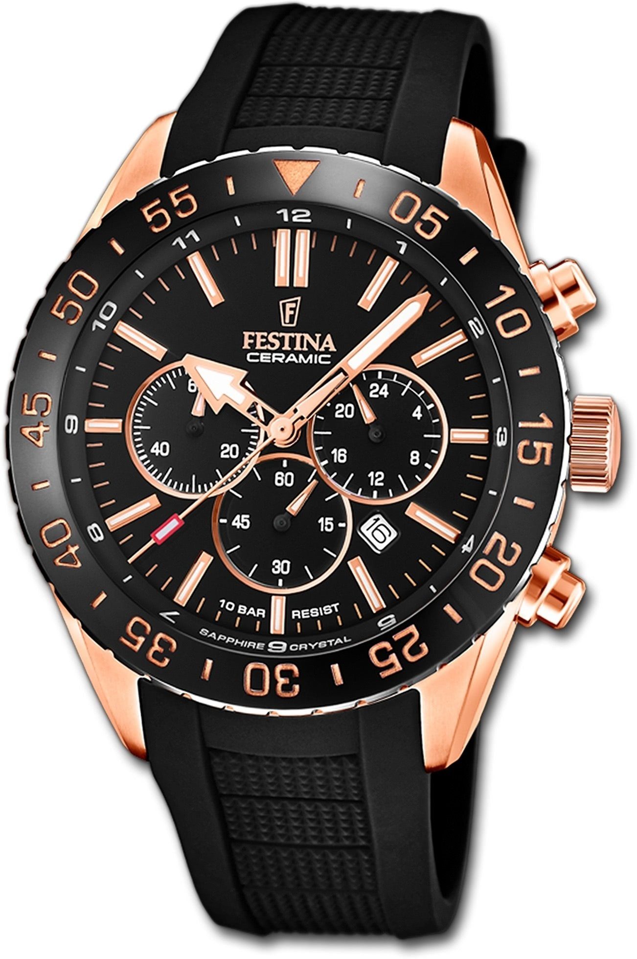 Festina Quarzuhr Silikon schwarz, 44mm) Herren (ca. Silikonarmband Festina Uhr F20516/2, rund, groß Herrenuhr