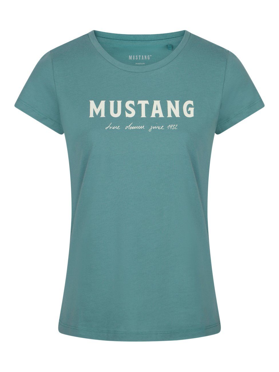 MUSTANG T-Shirt Damen Logo Printshirt Alexia C Logo Slim Fit (4-tlg) Basic Kurzarm Tee Shirt mit Rundhalsausschnitt aus 100% Baumwolle