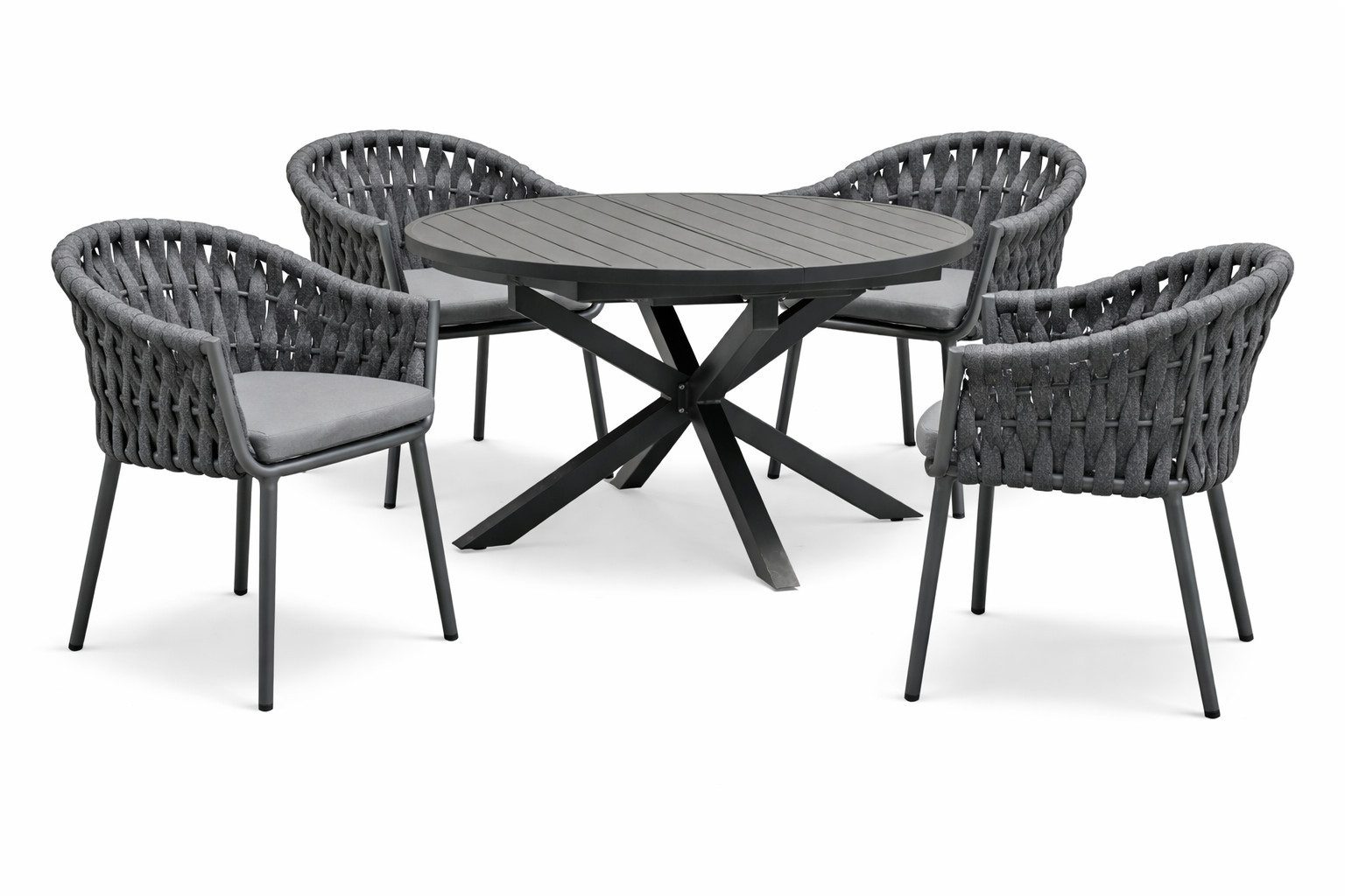 Destiny Garten-Essgruppe MOLINO ARONA, (9-tlg., 4x Sessel, 1x Tisch), 4x stapelb. Sessel +Polster, 1x Tisch ausziehb. 120/170cm, 145/199 cm