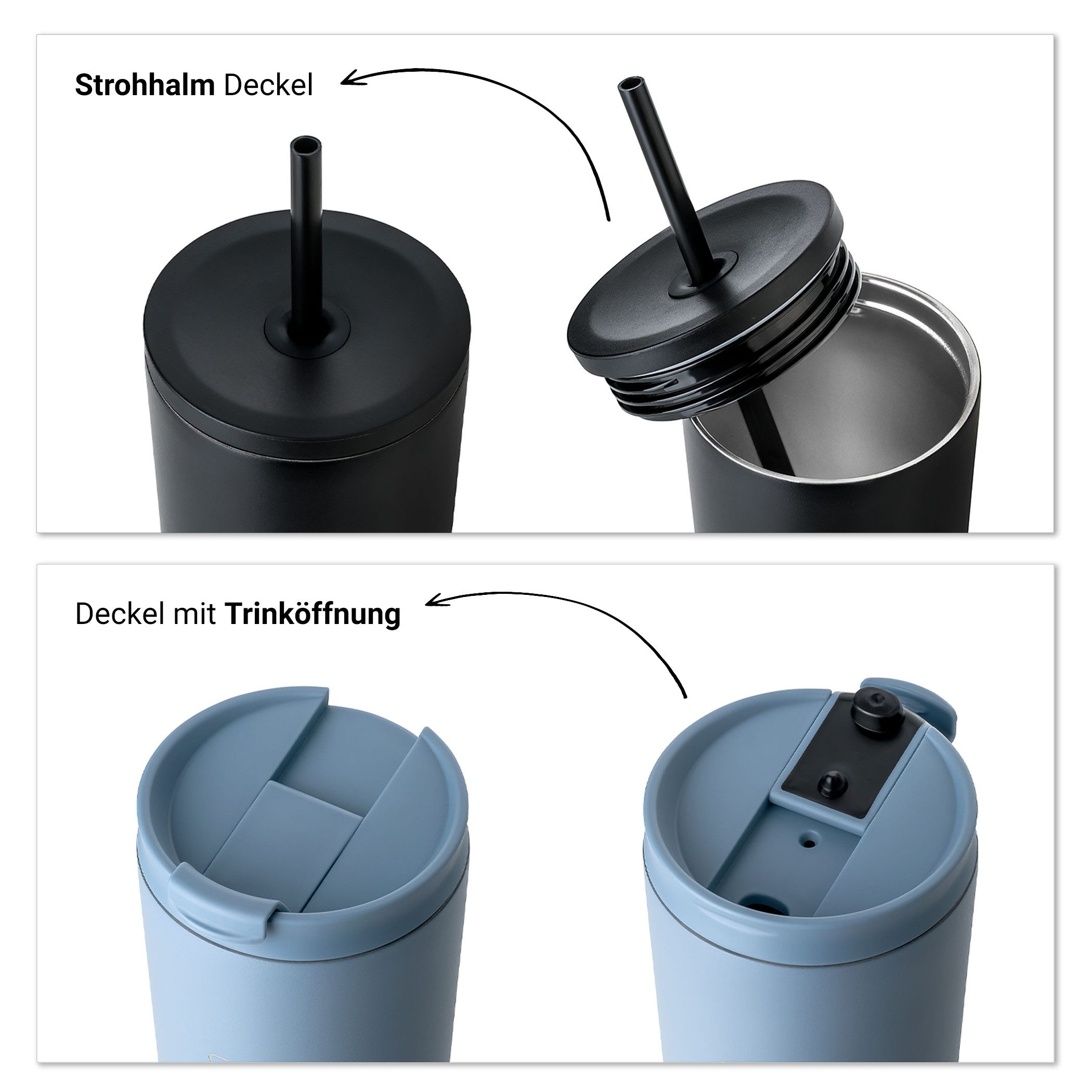 Vinsun Thermobecher Edelstahl Becher mit Strohhalm 720ml - Isolierbecher auslaufsicher, 4-tlg., Edelstahl, Doppelwandig isoliert, BPA frei, bruchfest, Kalt- und Heißgetränke