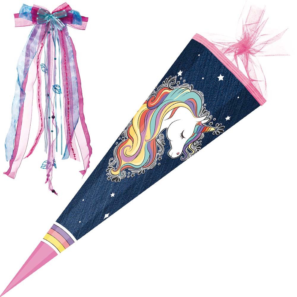 Nestler GmbH Feinkartonagen Schultüte 85 cm mit Schleife Regenbogen Mähne