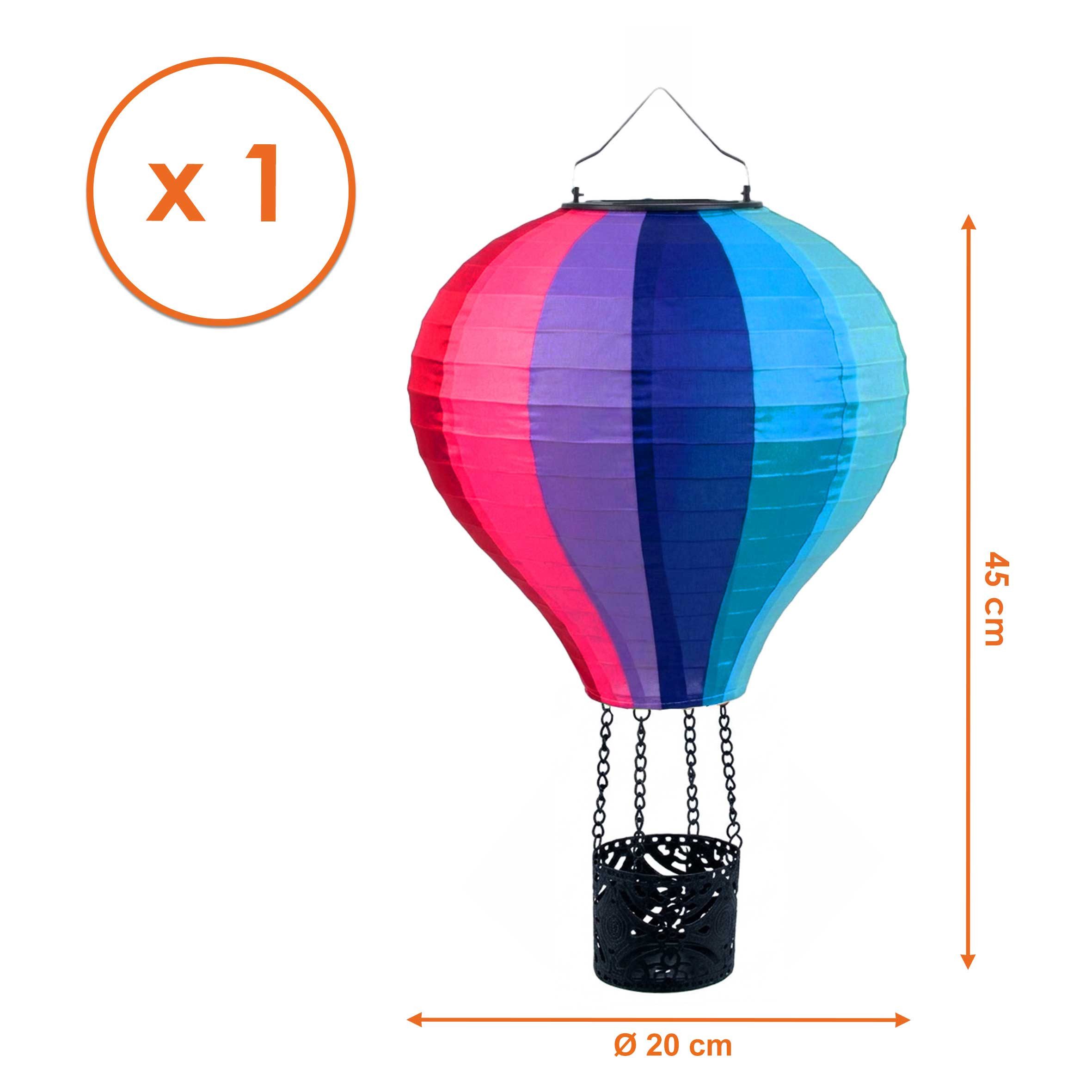 Spetebo LED Dekofigur Solar Heißluftballon aus Nylon bunt zum Hängen, Einschalten bei Dämmerung, LED fest integriert, orange (feuerfarben), mit Flammen Effekt
