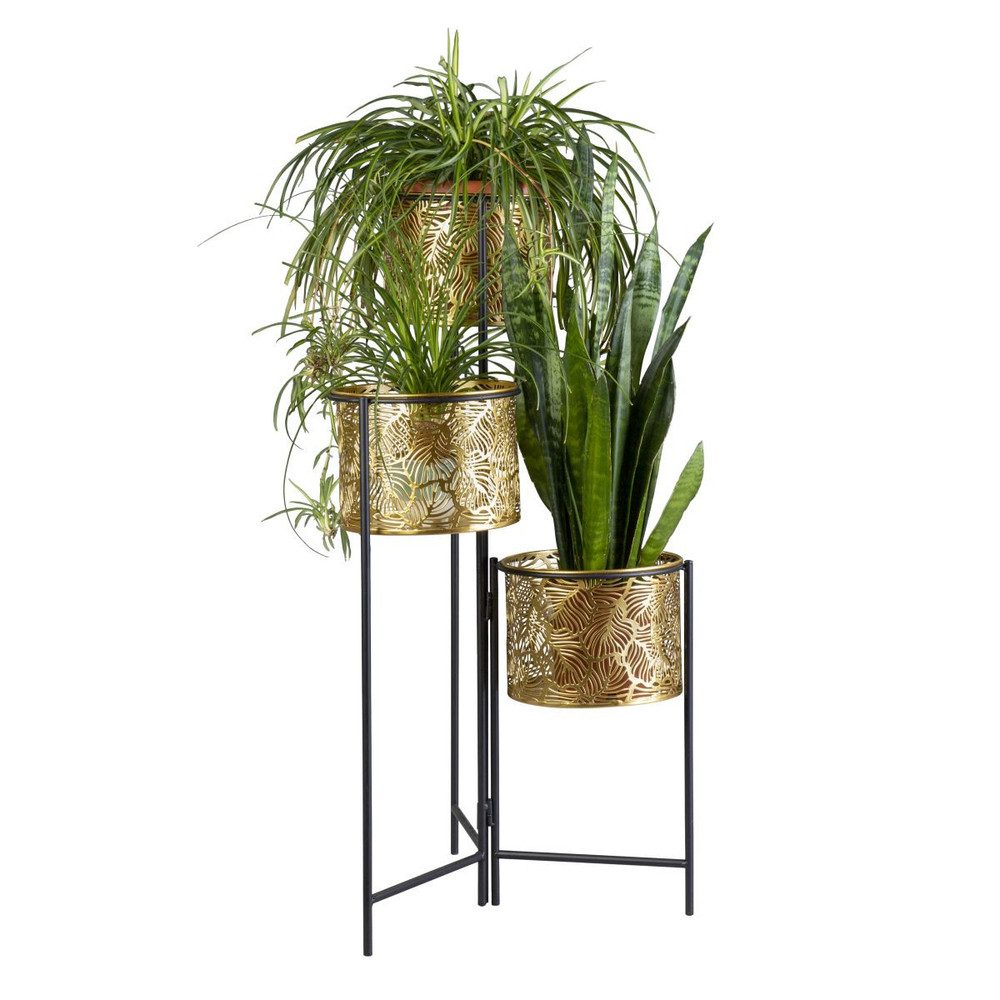 Thumbnail - MICA Blumentopf Pflanzetagere - gold, schwarz - aus Metall - ca. 42 x 42 x 80 cm
