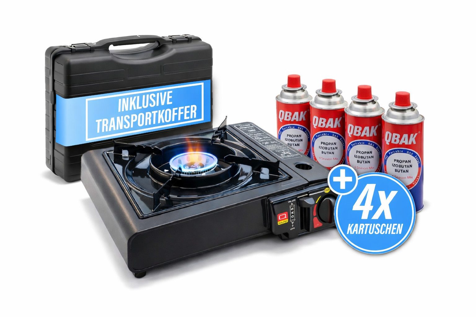 JUNG Gaskocher Campingkocher 4 Gaskartuschen, Notfallkocher survivalkit kocher stromausfall notfall