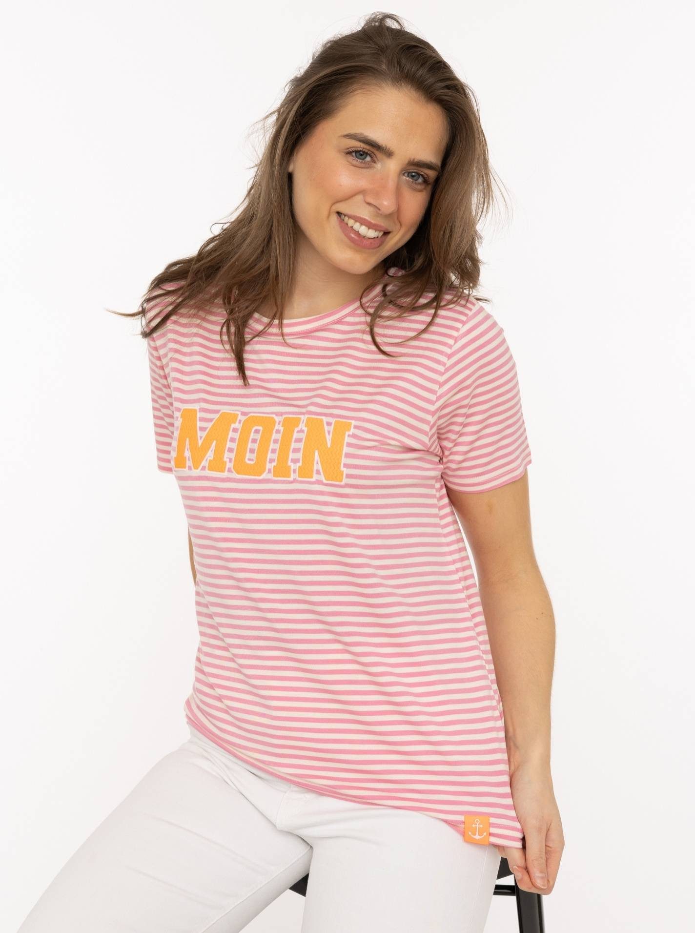 Zwillingsherz T-Shirt "Anker Moin" gestreift, gestickter Schriftzug, maritim, Rundhals