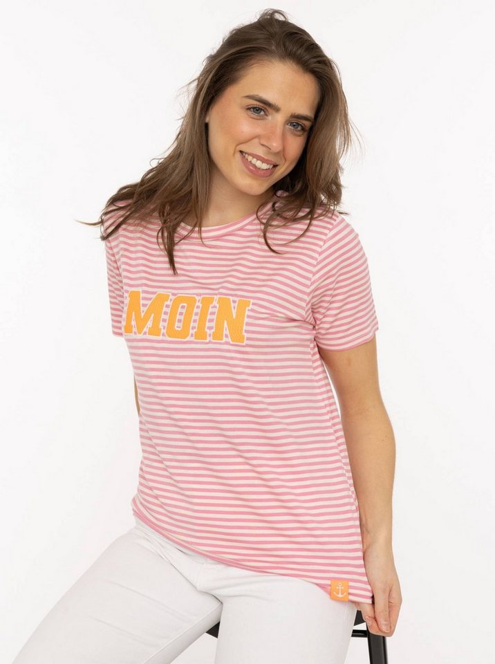 Zwillingsherz T-Shirt "Anker Moin" gestreift, gestickter Schriftzug, maritim, Rundhals