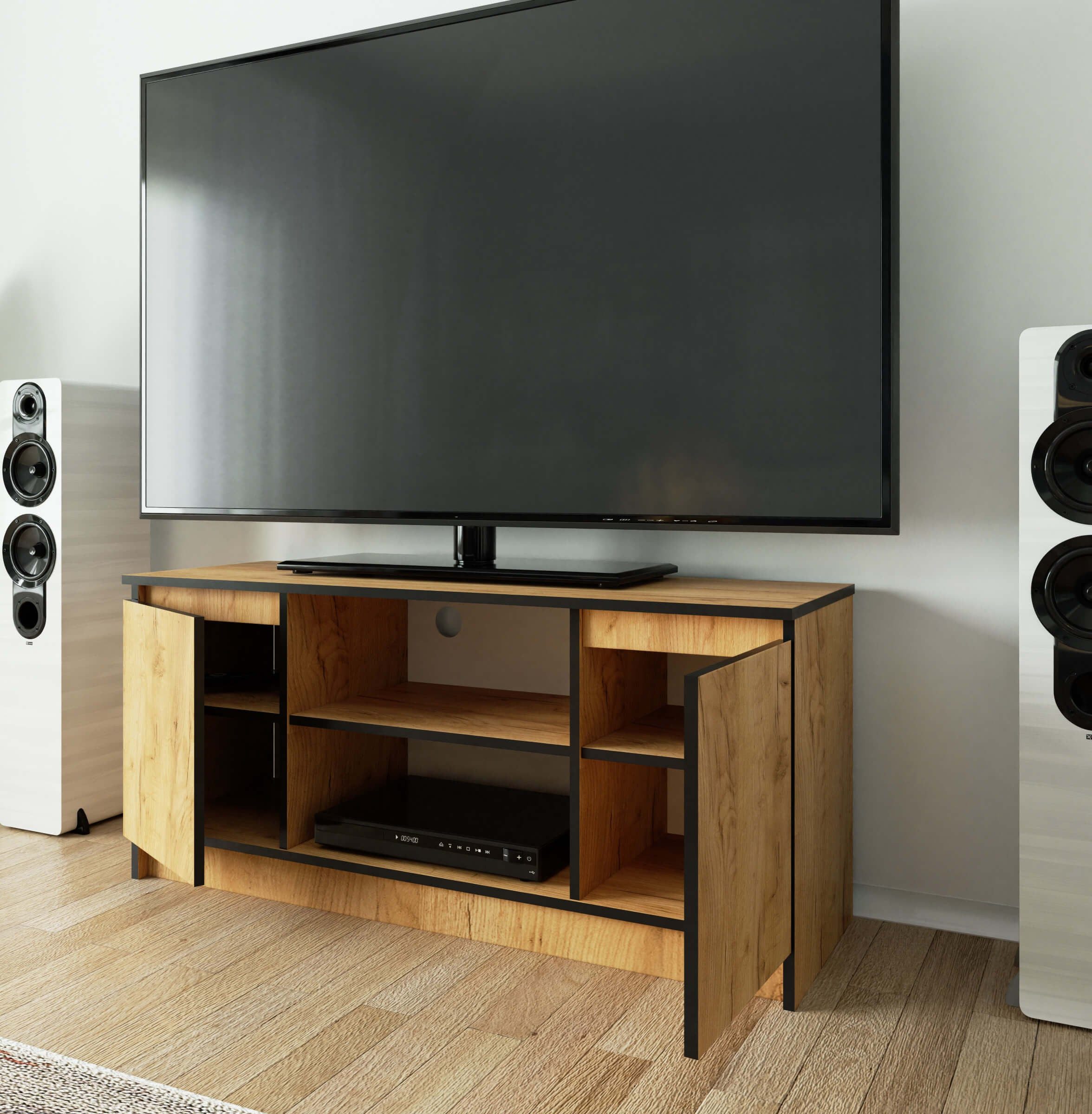 Raumhirsch Furniture Lowboard TV-Schrank - Elegantes Design für Ihr Wohnzimmer - TV-Möbel TV-Kommode, 120 cm für TV bis 65", 2 Türen, 2 Böden, bis 75 kg, kratzf – Bild 2 von 5
