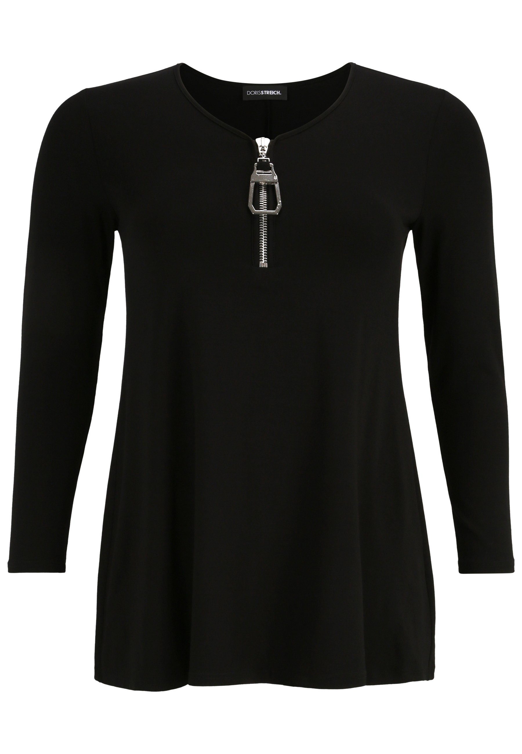 Doris Streich Shirtbluse Long-Shirt dekorativem mit Reißverschluss