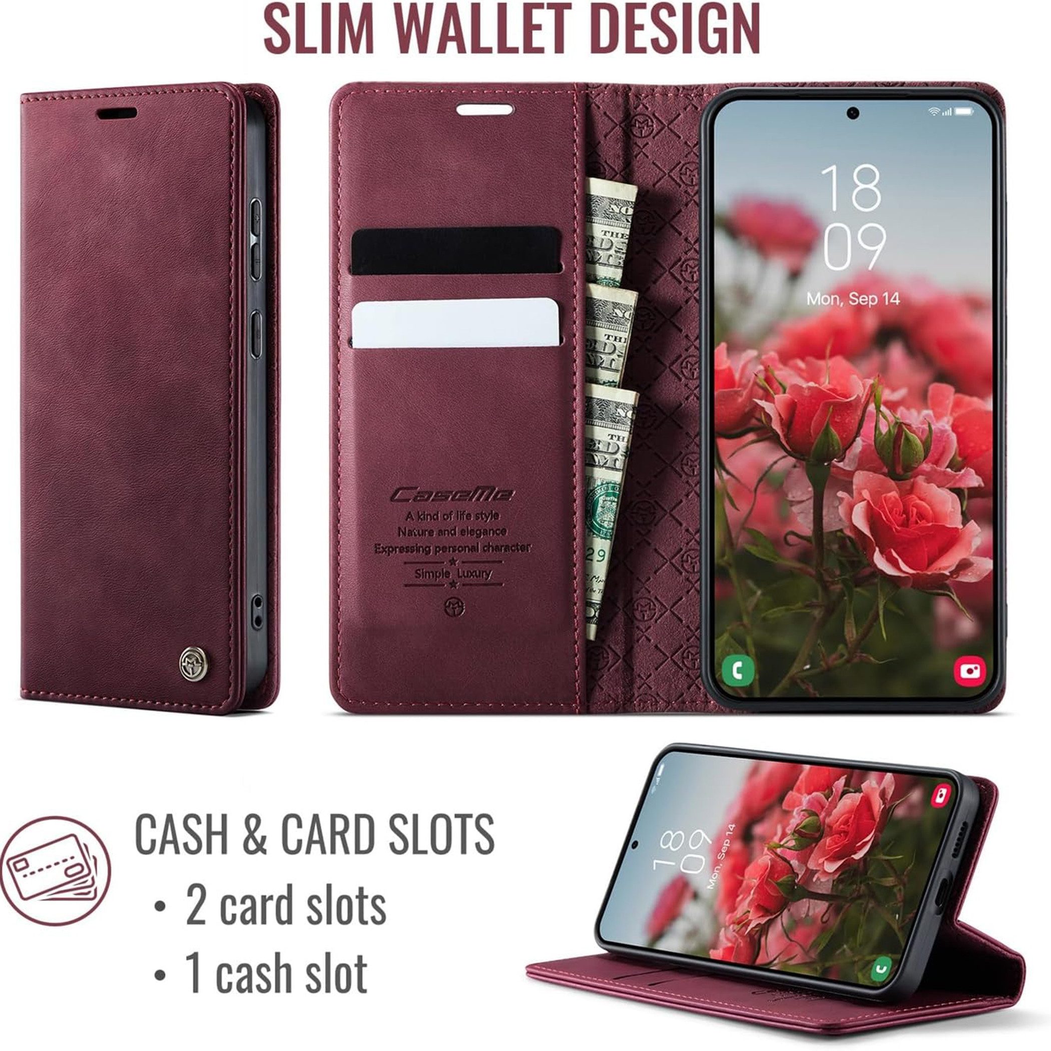 Wörleonline Handyhülle Schutzhülle für Samsung Galaxy, S25 Hülle mit zwei RFID-geschützten Kartenfächern, Klapphülle