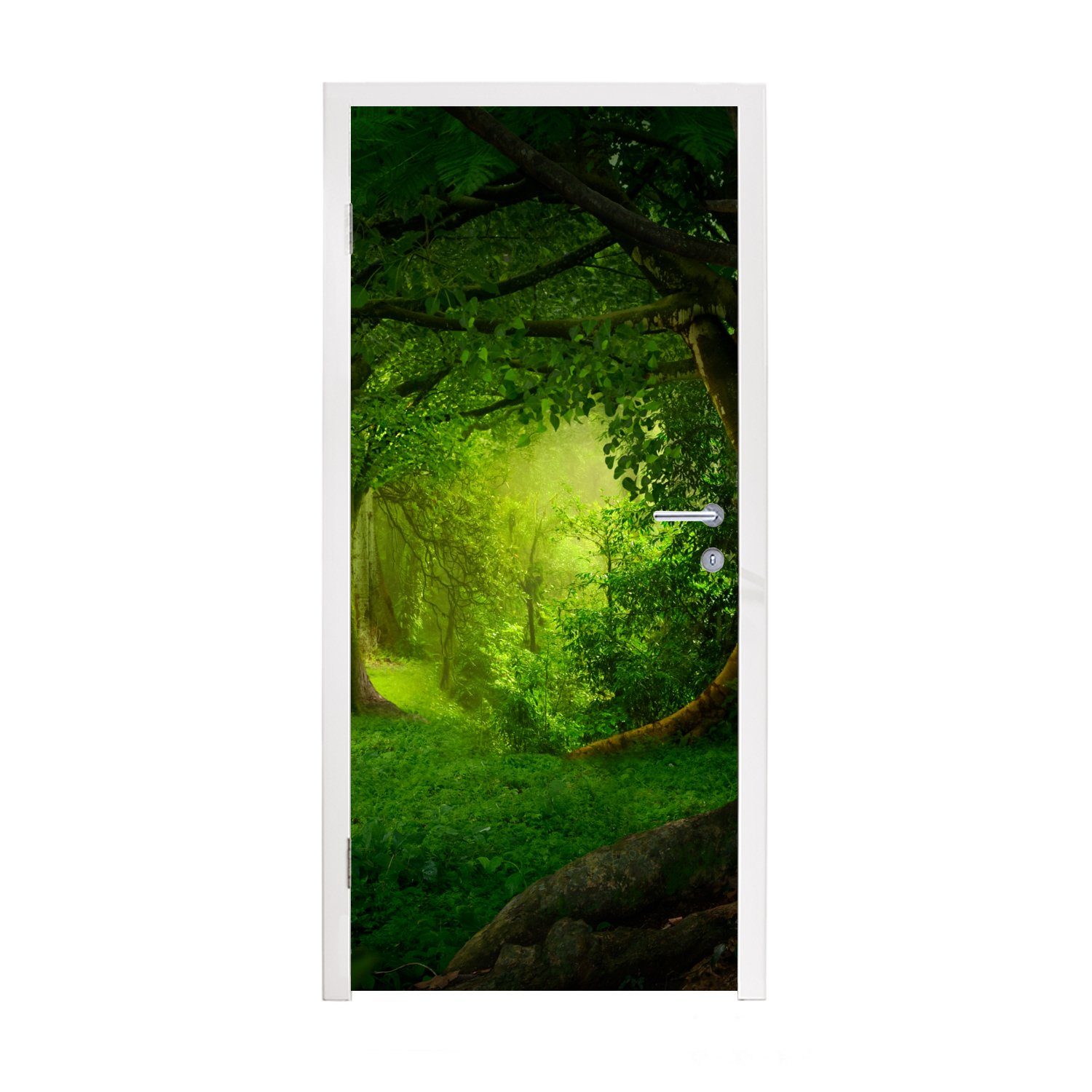 Natur, (1 Bäume Grün für - - Fototapete Landschaft - Matt, Türaufkleber, Türtapete - cm MuchoWow Tür, St), bedruckt, 75x205 Wald
