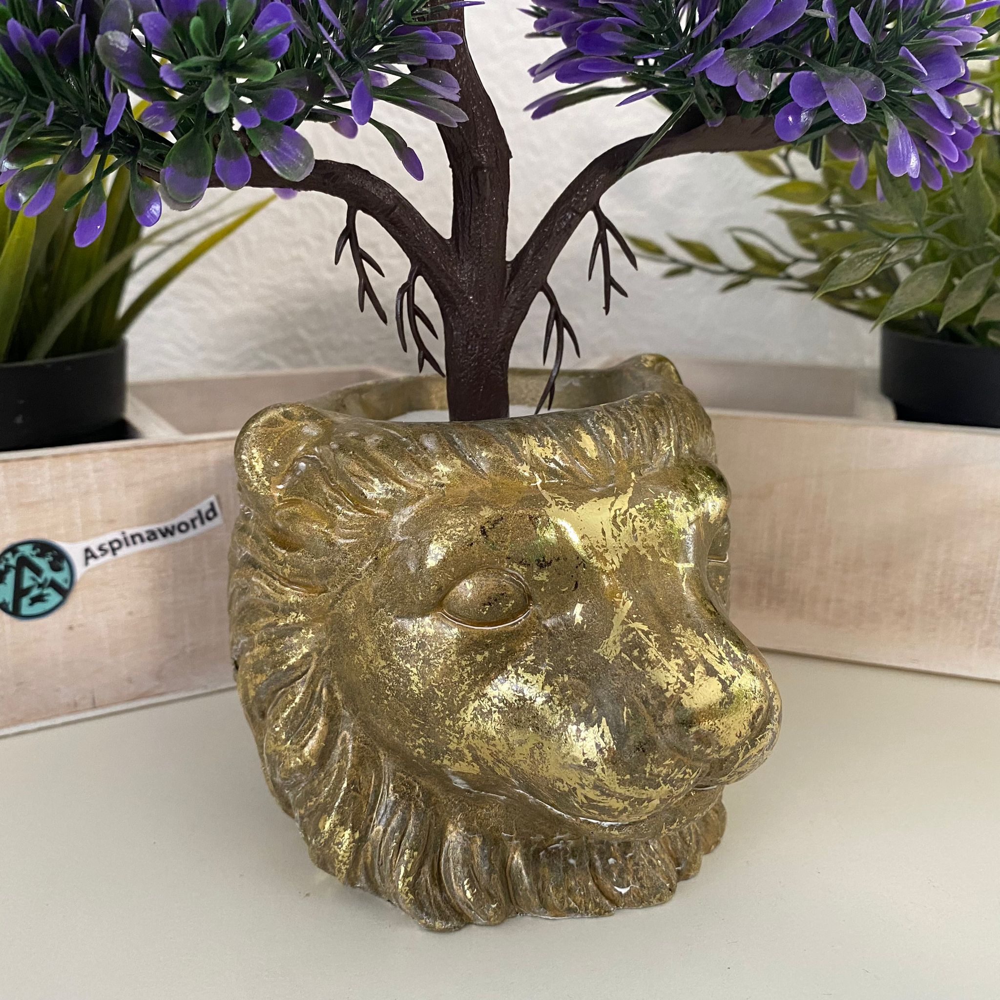 Aspinaworld Blumentopf Löwe Figur Blumentopf Übertopf 10 cm, Deko Topf