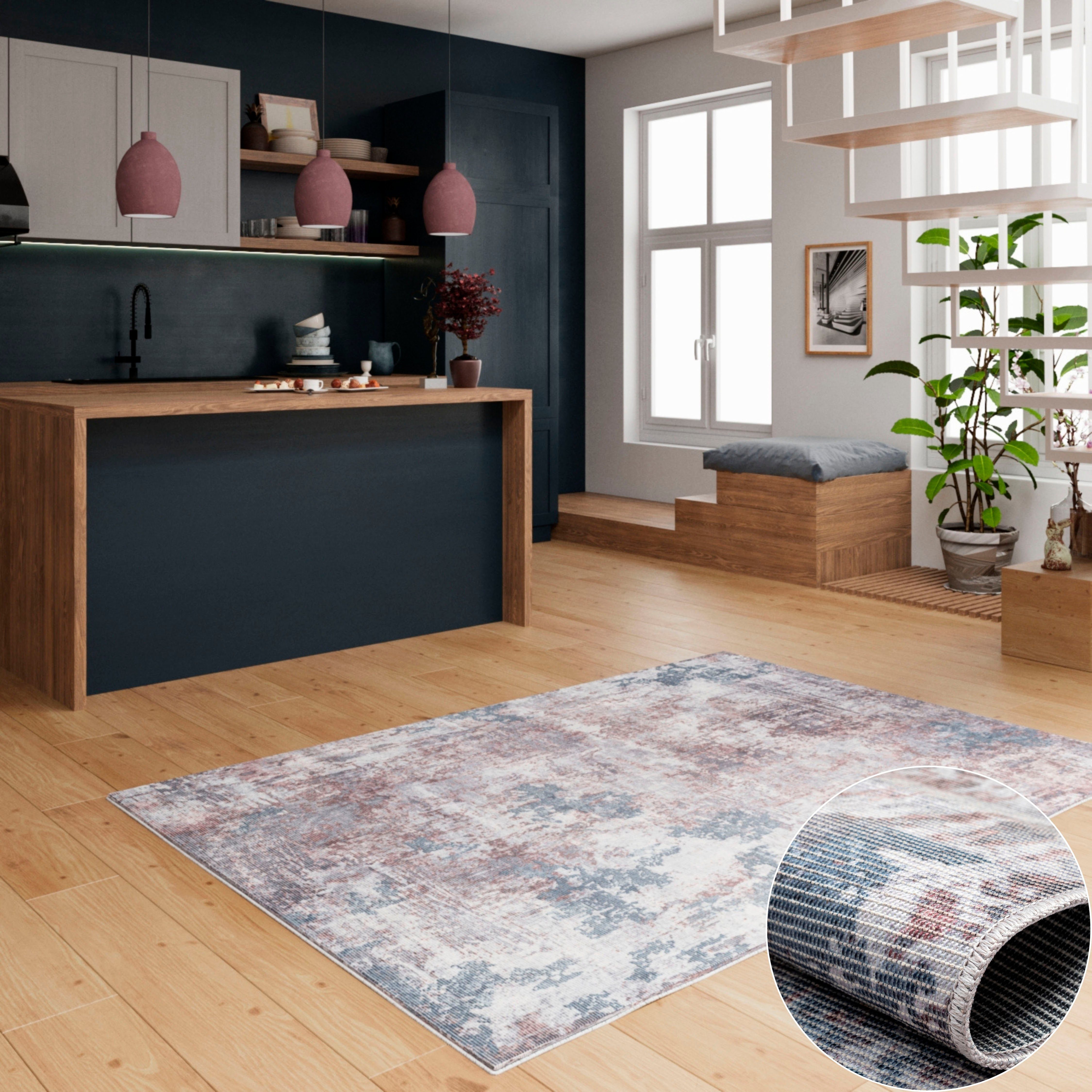Teppich Mülenen, Home affaire, rechteckig, Höhe: 10 mm, Kurzflor, modernes  Design, waschbar, In- und Outdoor geeignet, 1,2 Kg/m² Gesamtgewicht | Kurzflor-Teppiche