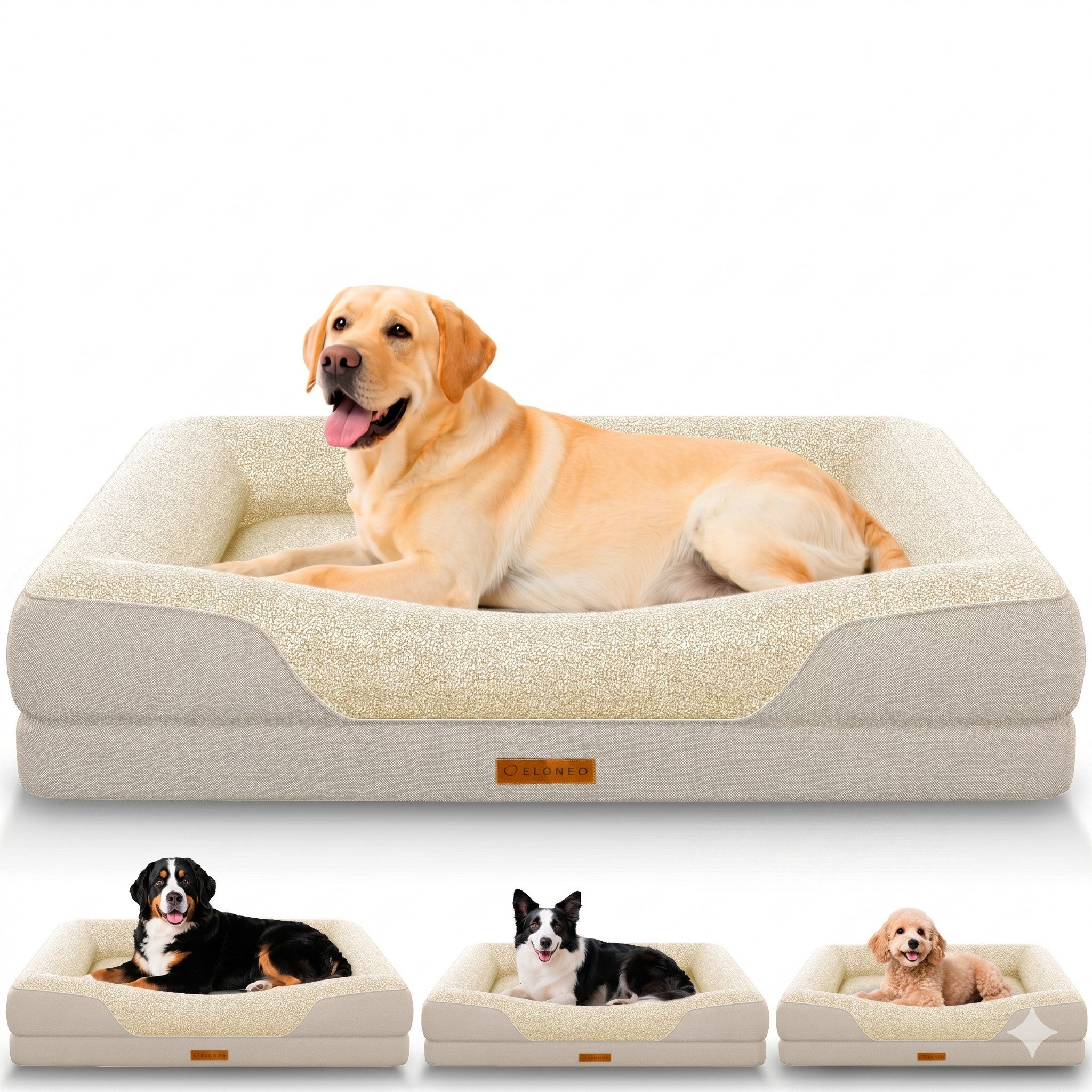 ELONEO Hundebett ELONEO - Orthopädisches Premium Hundebett, gelenkschonend, waschbar, Aus kuscheligem Sherpa-Fleece und strapazierfähigem Sofastoff