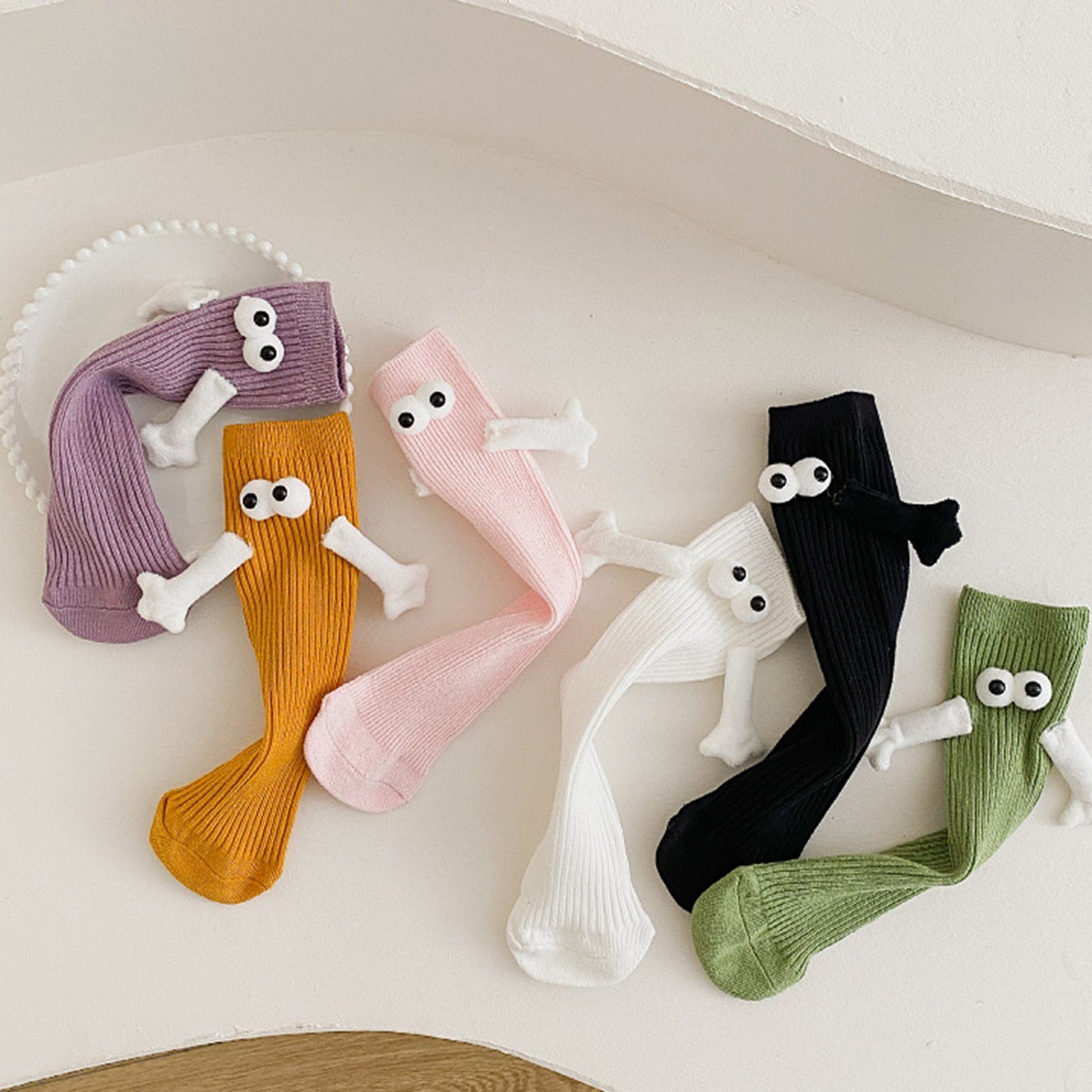 (Magnetische Socken Trend-Persönlichkeit) Grün Halten Rutaqian Socken 2 für Feinsocken Unisex, Paar-Händchenhalten-Socken, Die Lustige Magneten, Saug-3D-Puppenaugen-Socke und Mit Händchen Paar