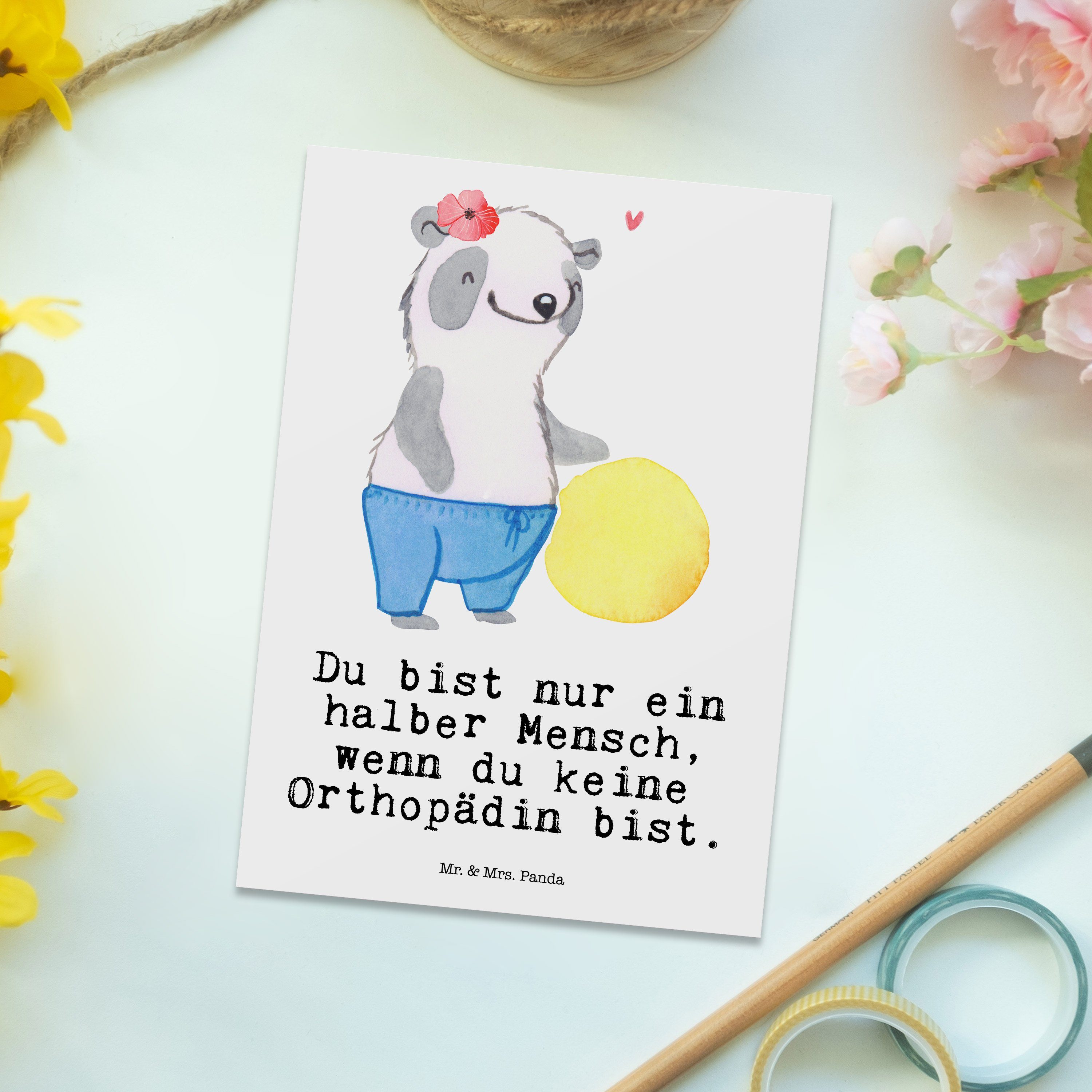 - Orthopädin Danke mit Weiß Mr. - & Mrs. Panda Ansichtskarte, Geschenk, Postkarte Schenken, Herz