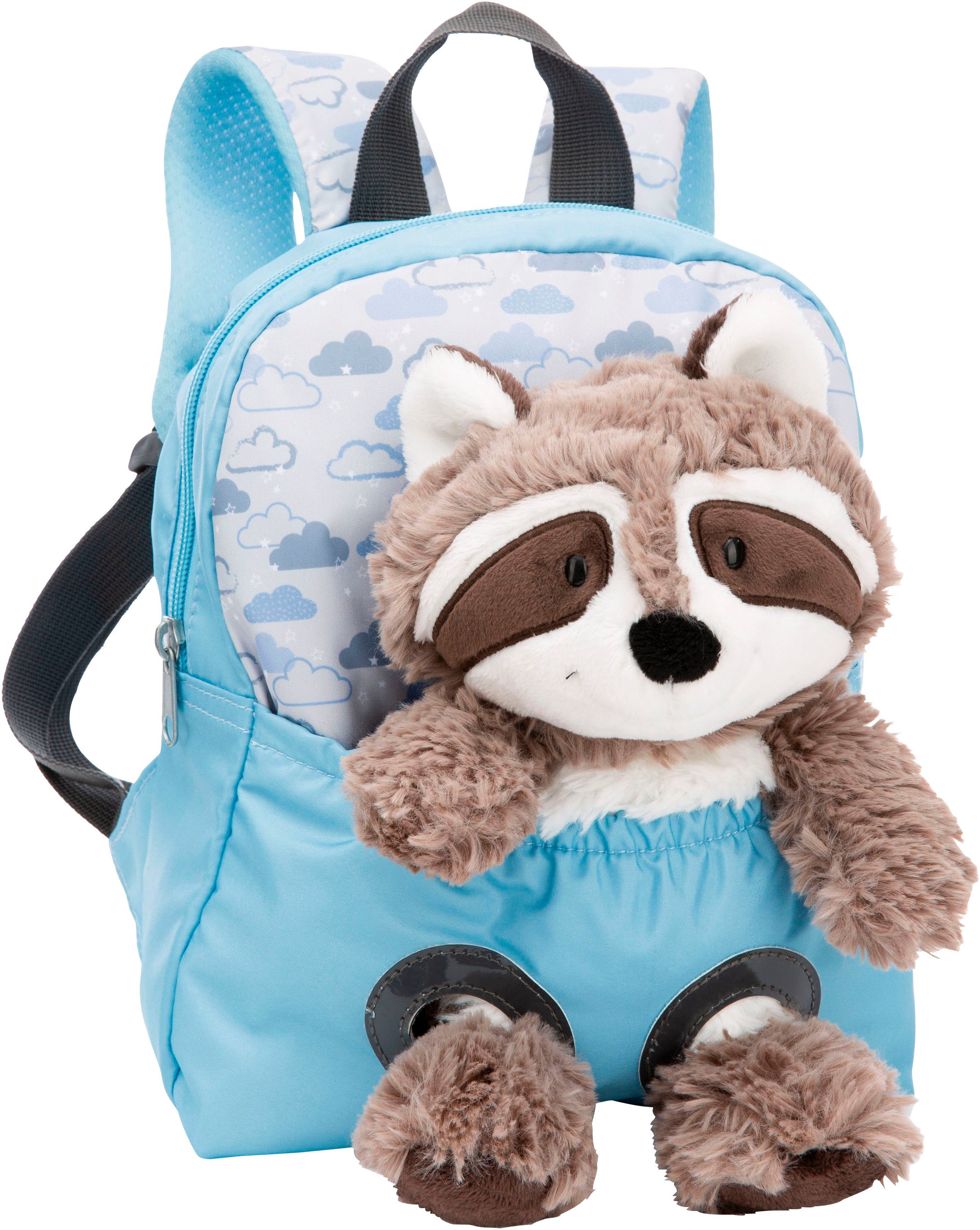 Kinderrucksack Travel Friends, Rucksack mit Plüsch Waschbär, 25 cm