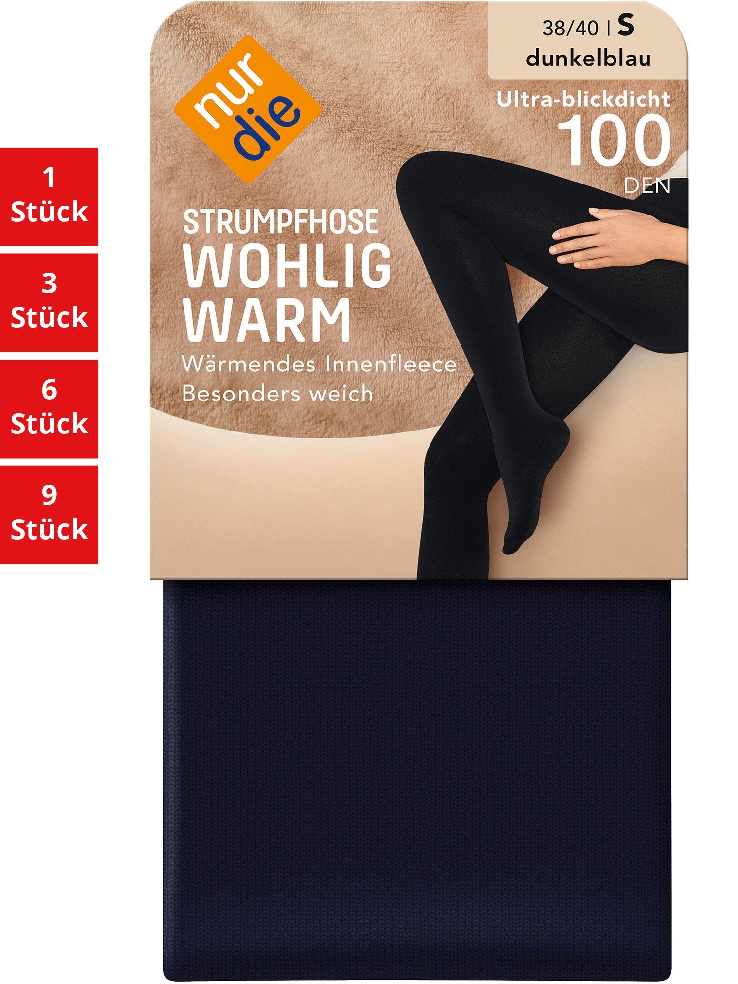 Nur Die Feinstrumpfhose Wohlig-Warm 100 DEN Damen (1er/3er/6er/9er Pack 1 St) nylon blickdicht opaque Fein-strumpfhose frauen multi-pack seidenmatt dunkelblau