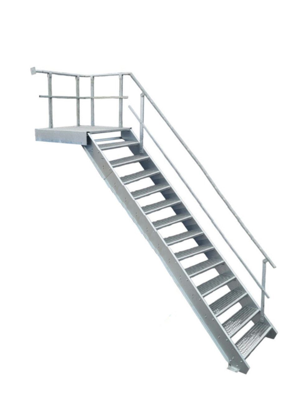 SRM Design Außentreppe 13 Stufen + Podesttreppe Geländer rechts breite 100cm höhe 210-280cm