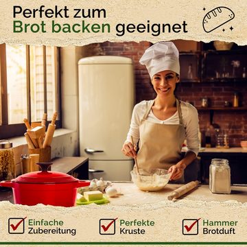 Funkenflug Bräter Gusseisen Topf Brot backen 4,7 Liter [Induktionsgeeignet], Emaille, Gusseisentopf, Brotbacktopf (für einzigartigen Brotgenuss - auch als Schmortopf einsetzbar - Gusseisen Emaille Topf - Bräter gusseisen, inkl. Rezeptbuch), Induktionsgeeignet