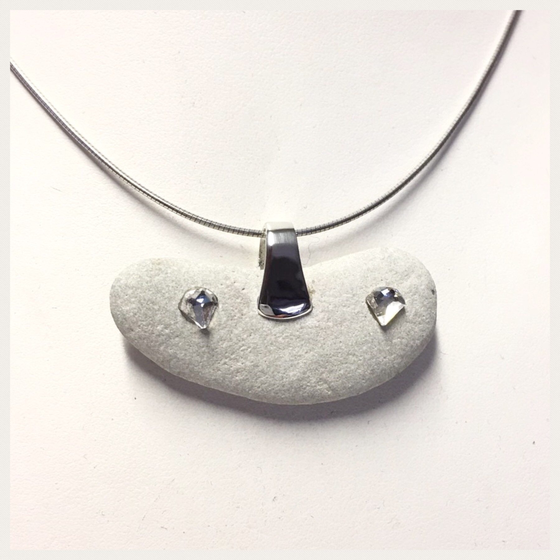 Edelschmiede925 Kettenanhänger Edelschmiede925 Strandfund 925/- Silber Kieselstein + Kristalle